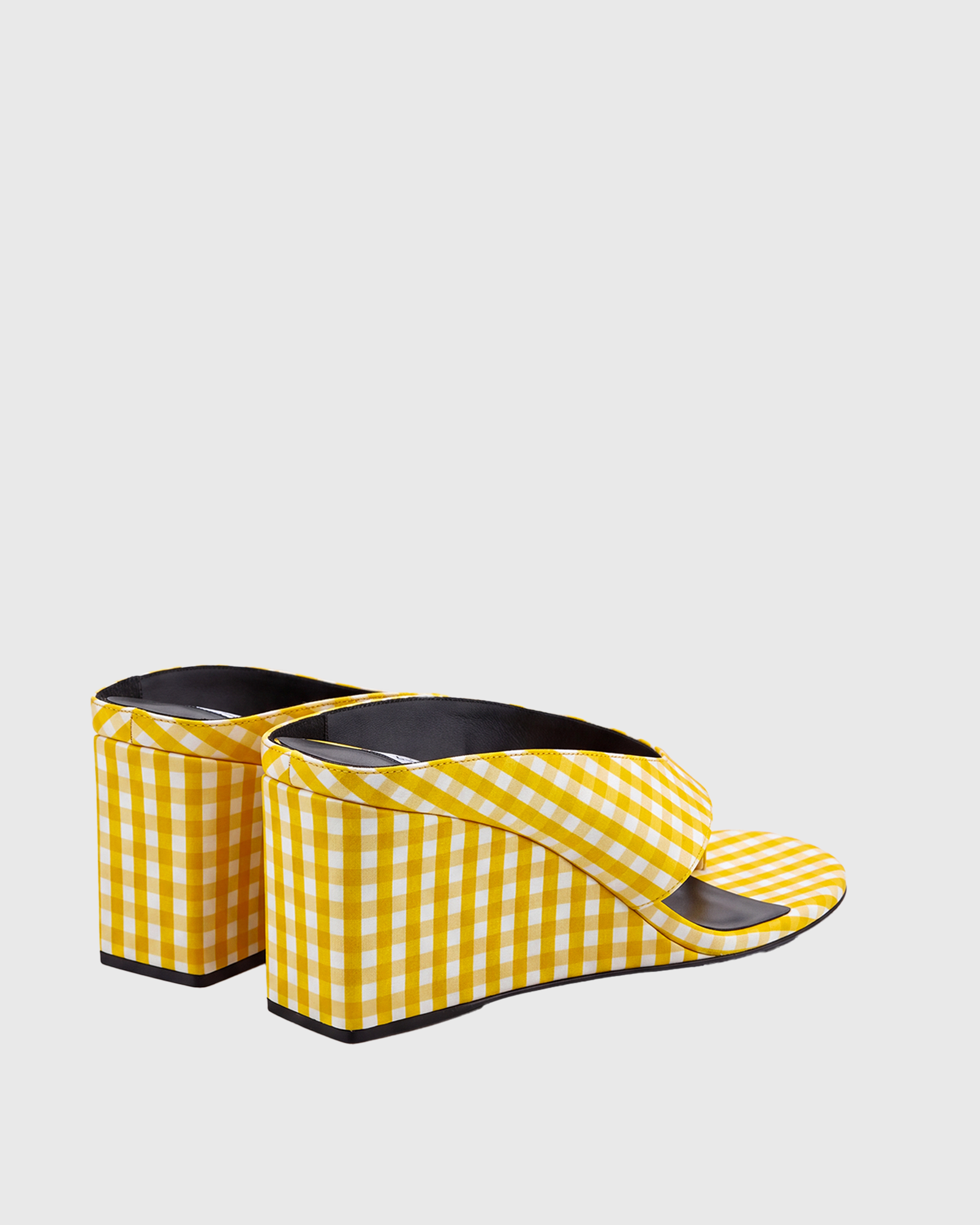 Mulan Plaid Wadge Thong Mules In Yellow