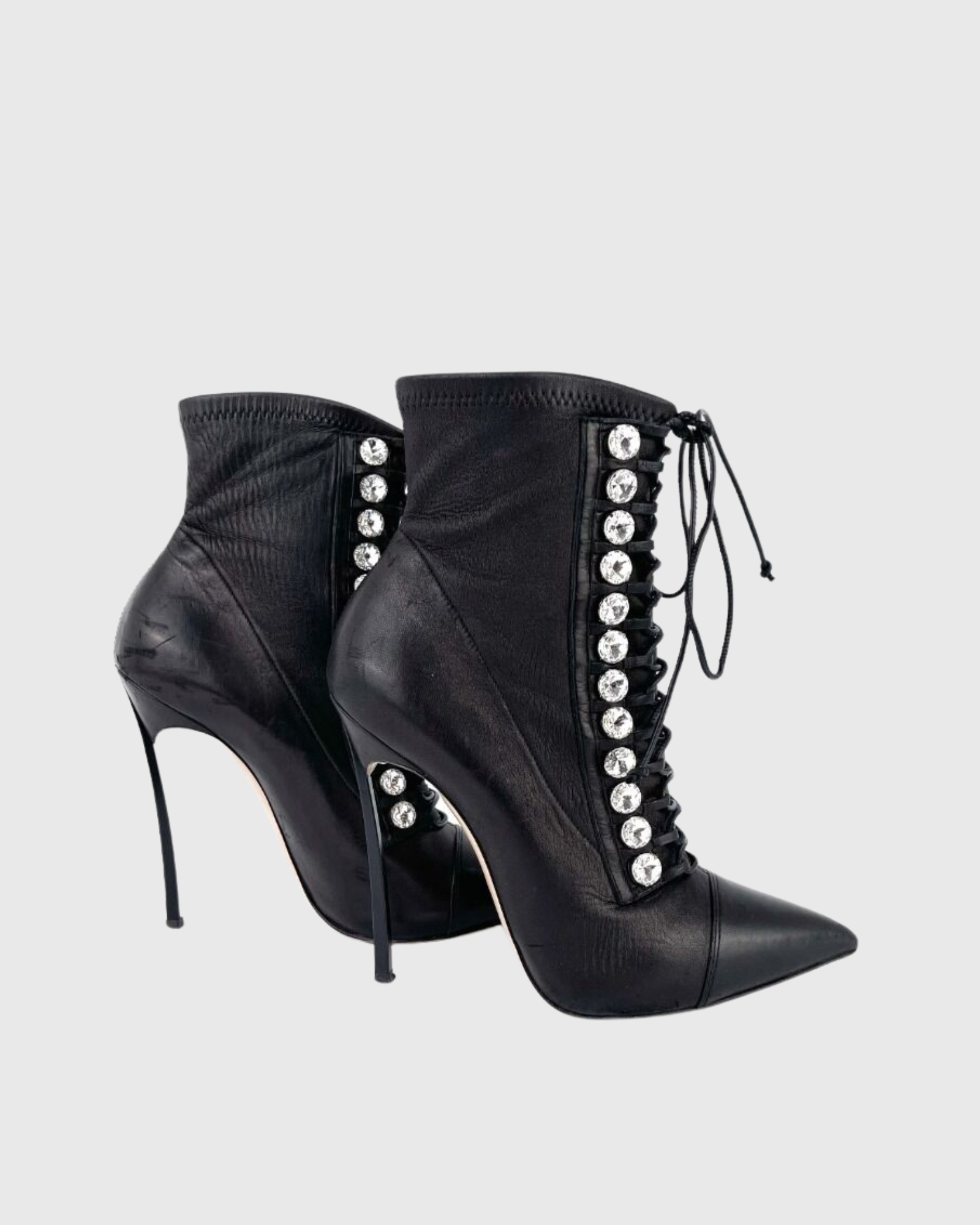 Adamina Button Lace Up Ankle Boots In Black