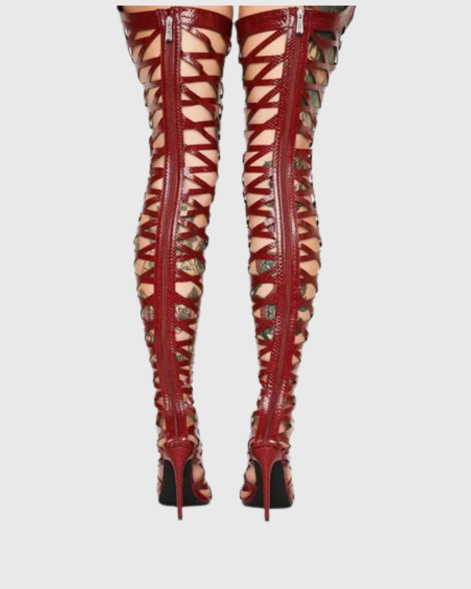 Dafne Belted Thigh High Gladiator Sandals In Red