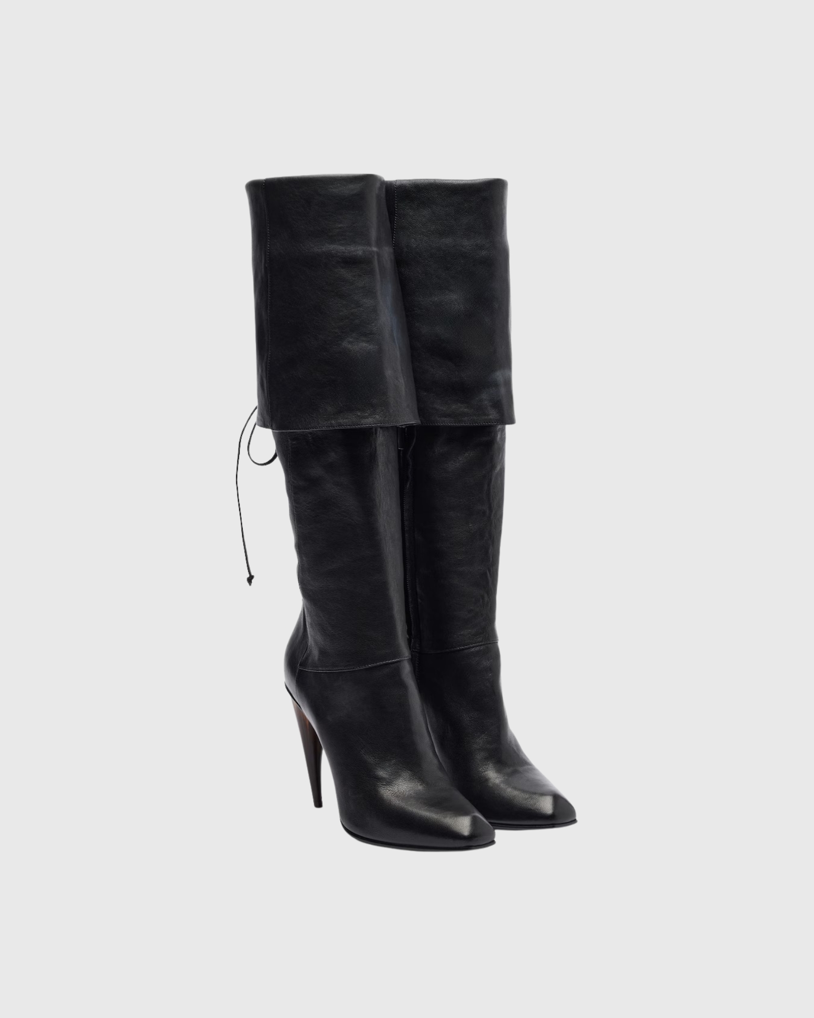 Lujayn Lace Up Horn Heel Knee High Boots In Black