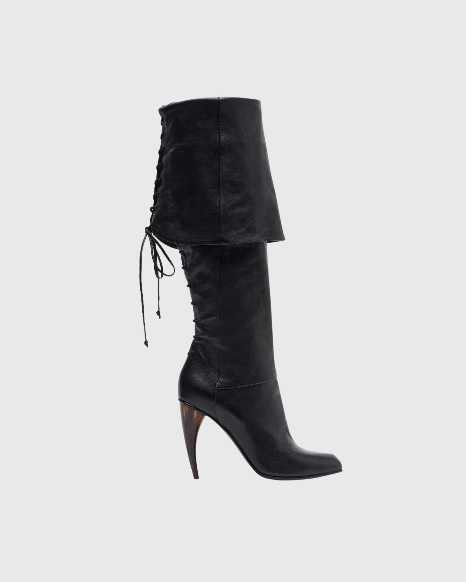 Lujayn Lace Up Horn Heel Knee High Boots In Black