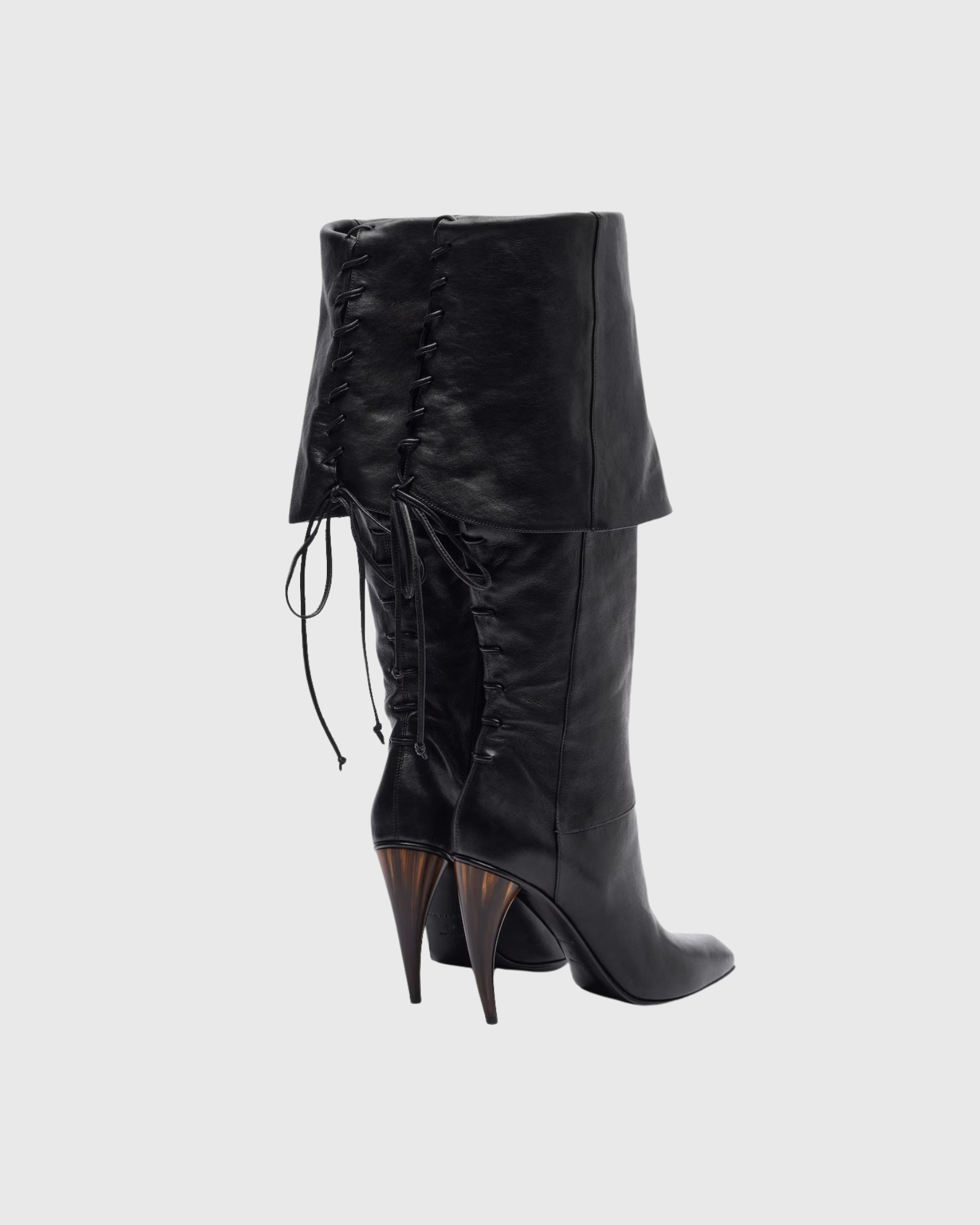 Lujayn Lace Up Horn Heel Knee High Boots In Black