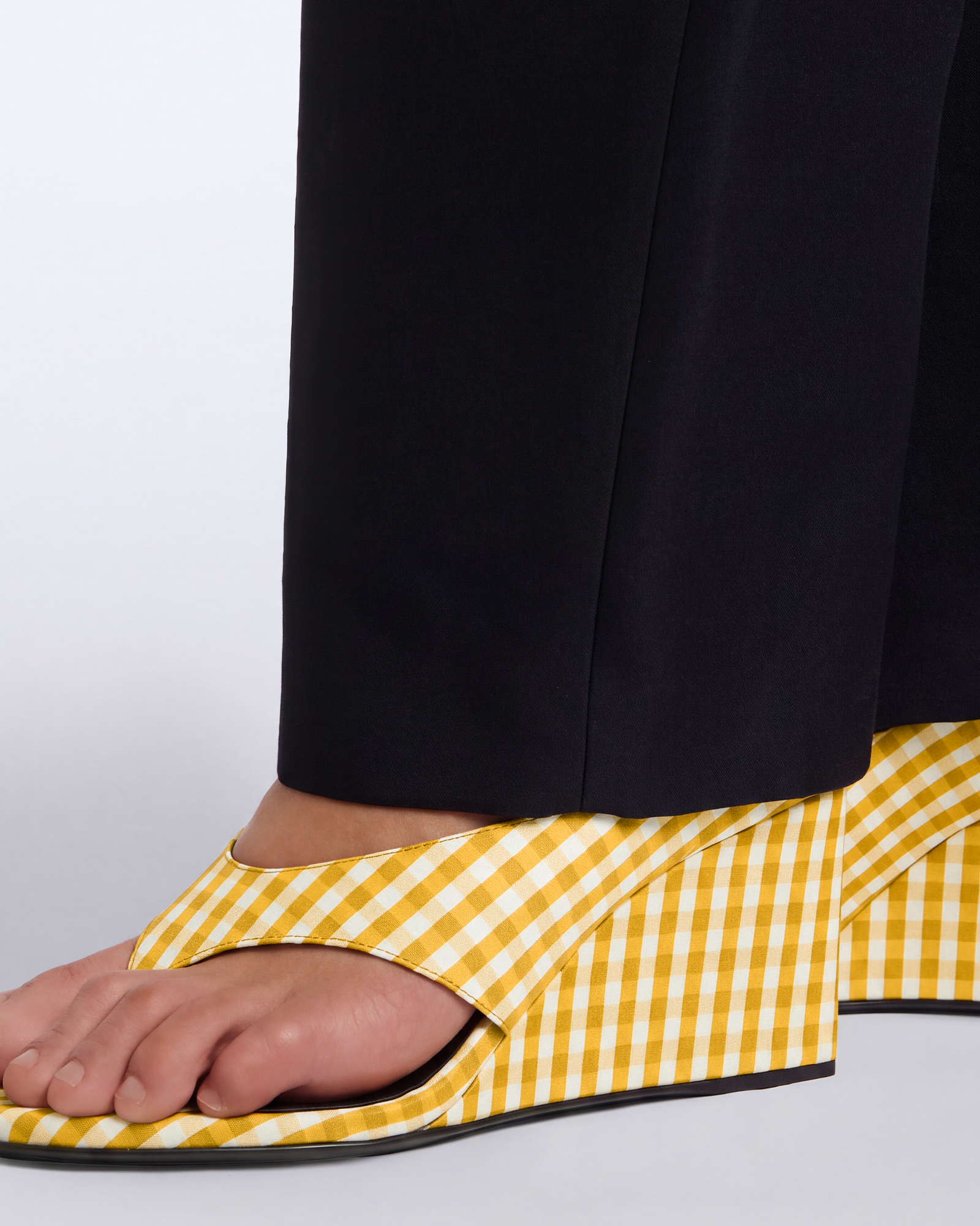 Mulan Plaid Wadge Thong Mules In Yellow