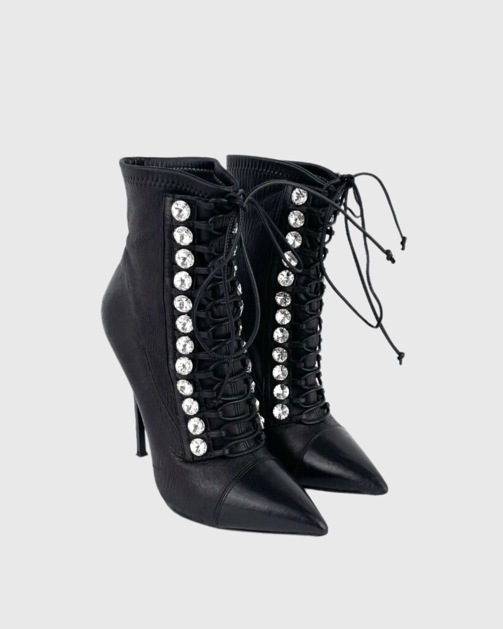 Adamina Button Lace Up Ankle Boots In Black