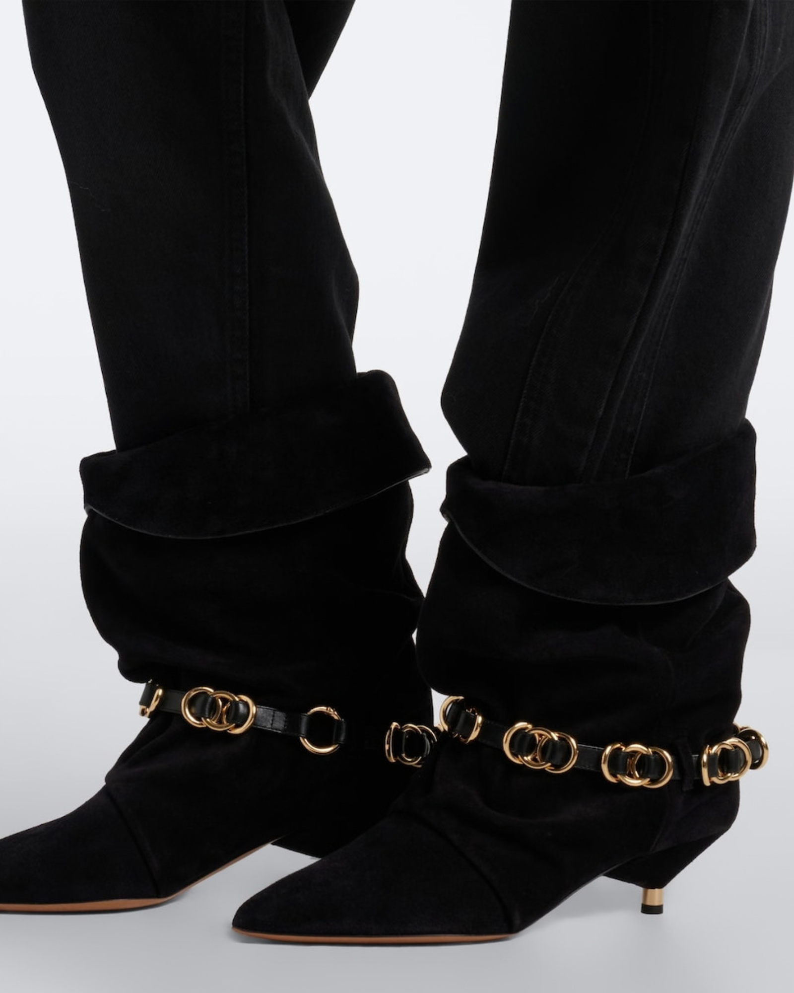 Vivian Metal Chain Ankle Boots In Black