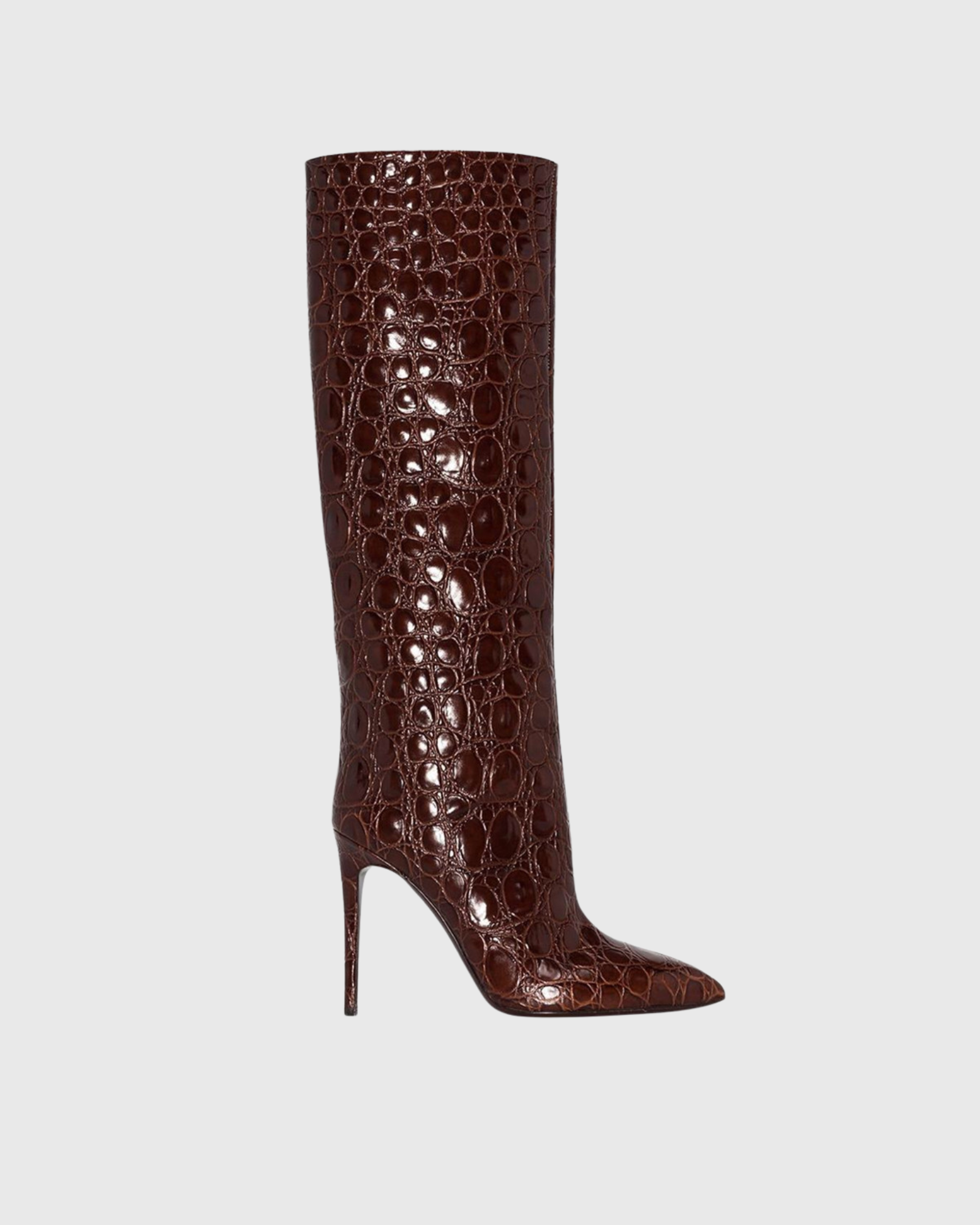 Nebile Crocodile Embossing  Knee High Boots In Wine