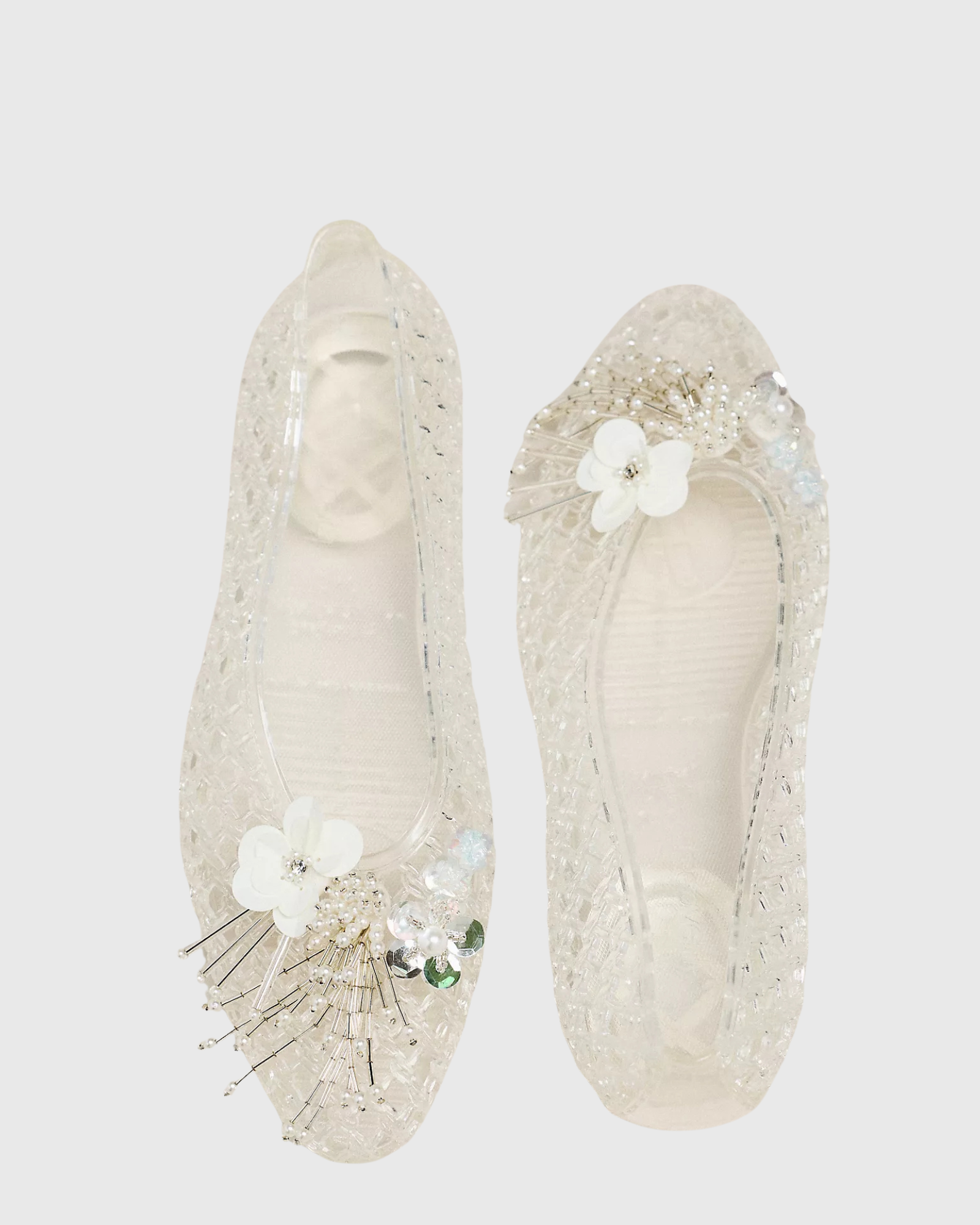 Izzy Floral Jelly Flats In White