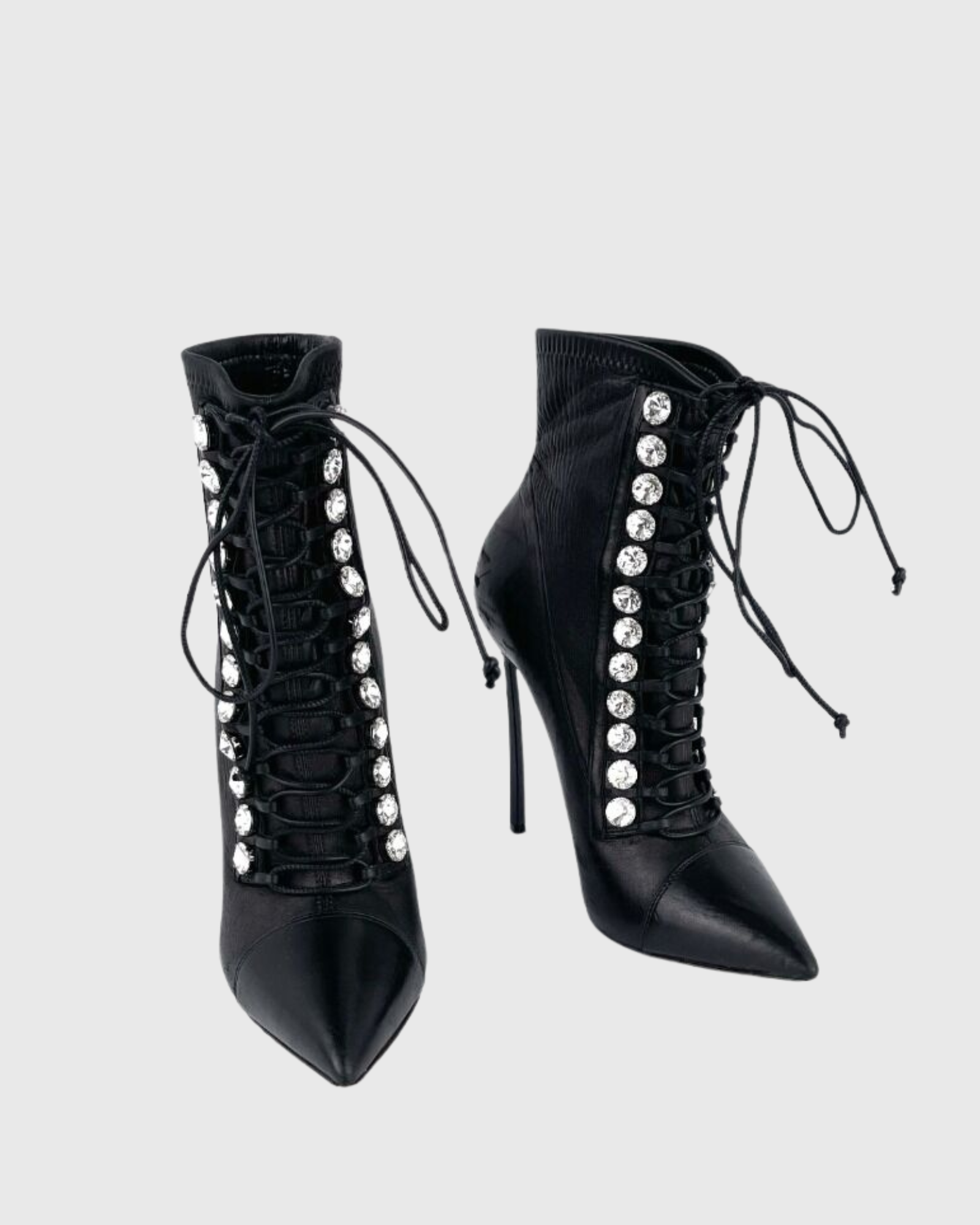 Adamina Button Lace Up Ankle Boots In Black