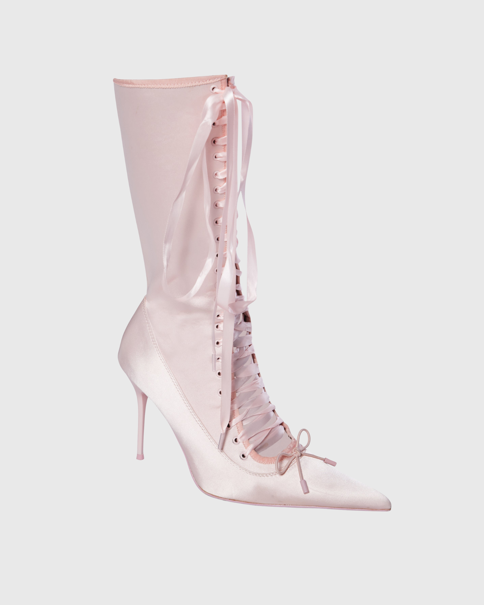 Adamantia Stain Lace Up Mid Calf Boots In Pink