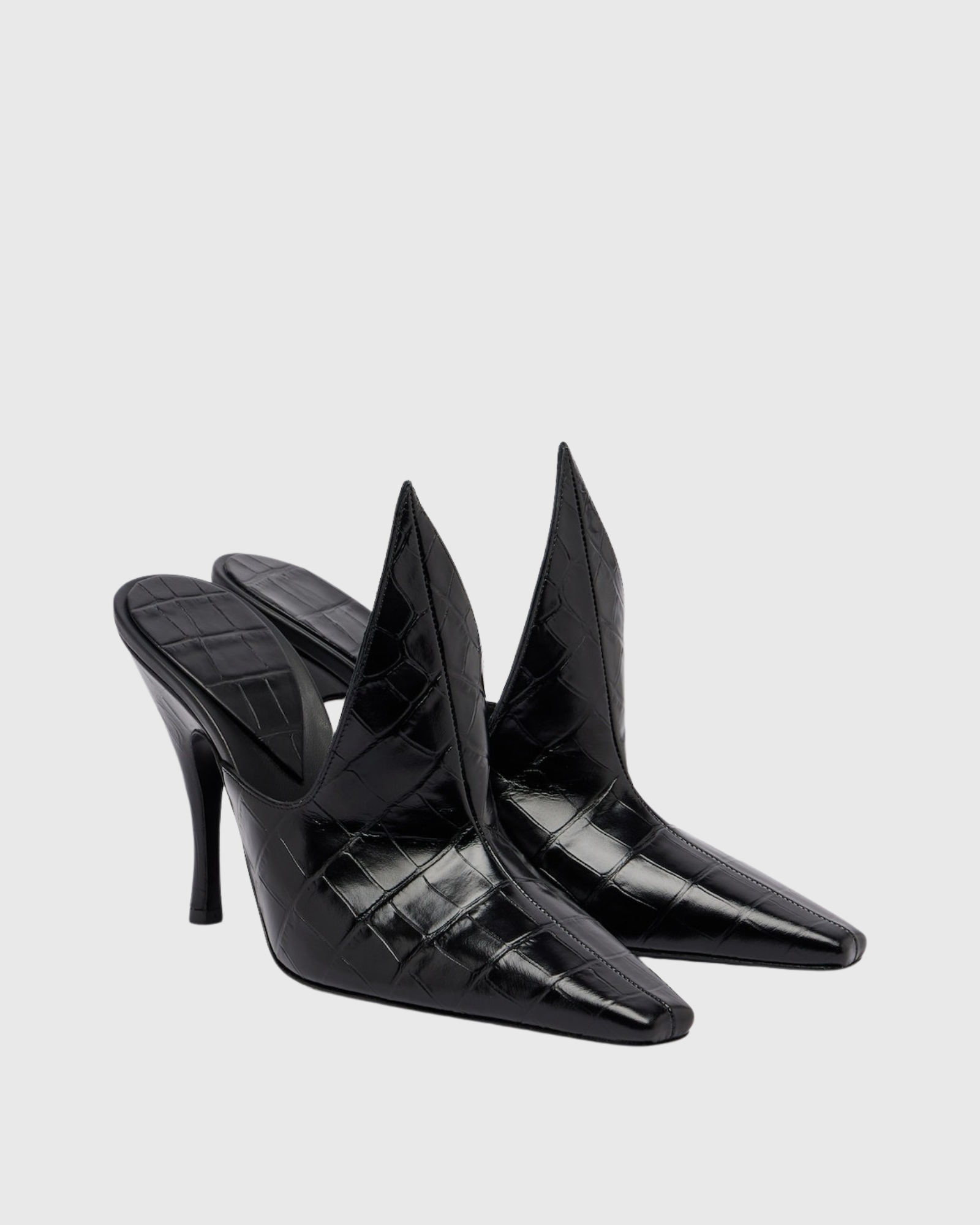 Nəfəs Crocodile Print Mules In Black