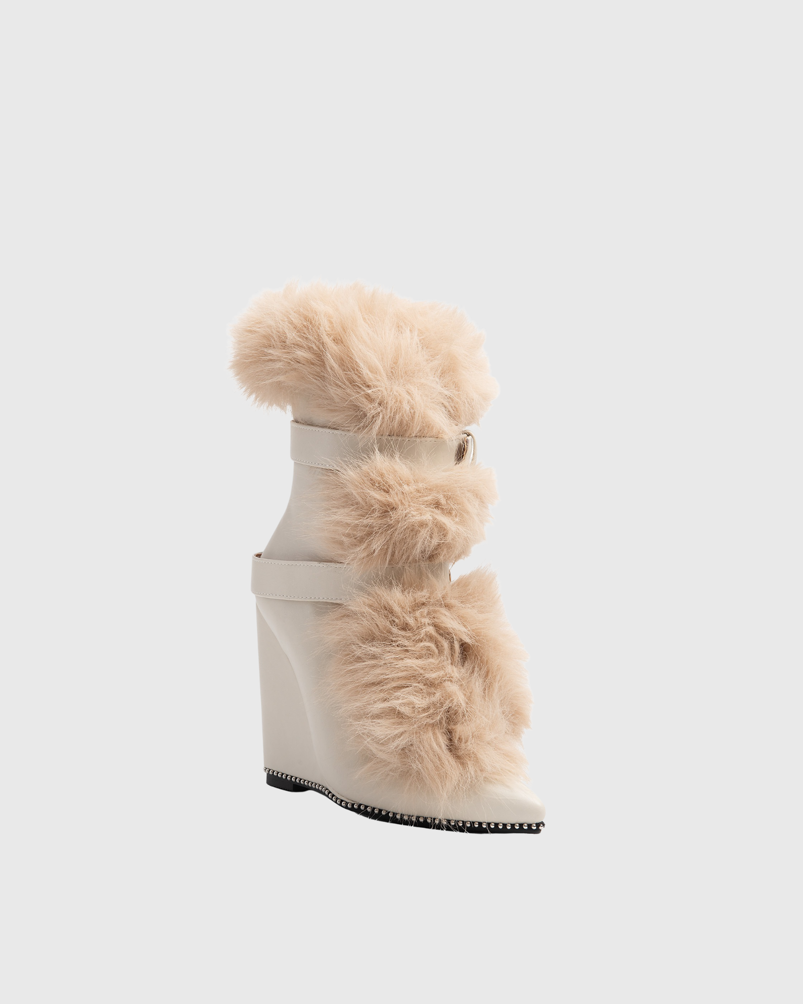 Laquita Faux Fur Wedge Ankle Boots In White