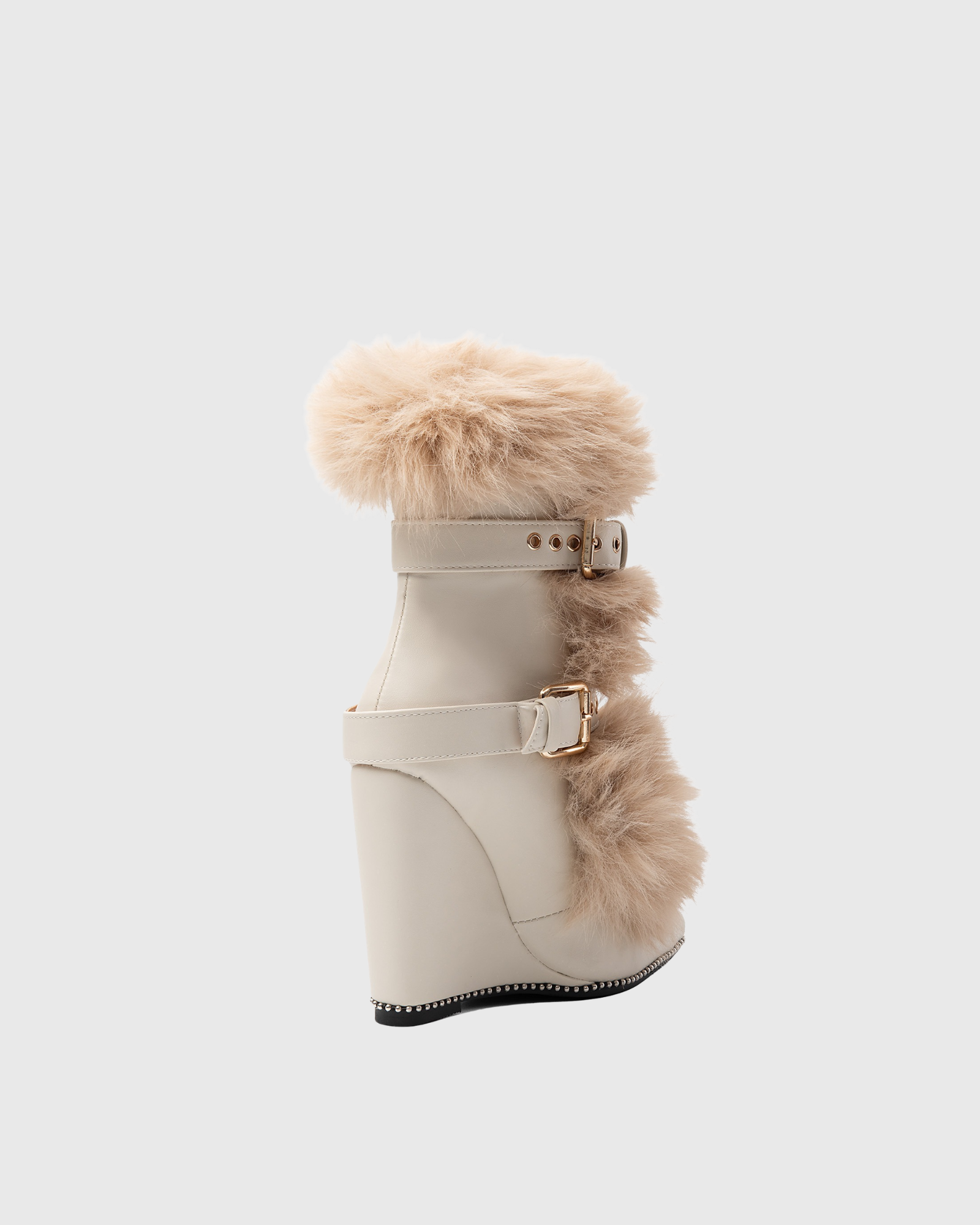 Laquita Faux Fur Wedge Ankle Boots In White