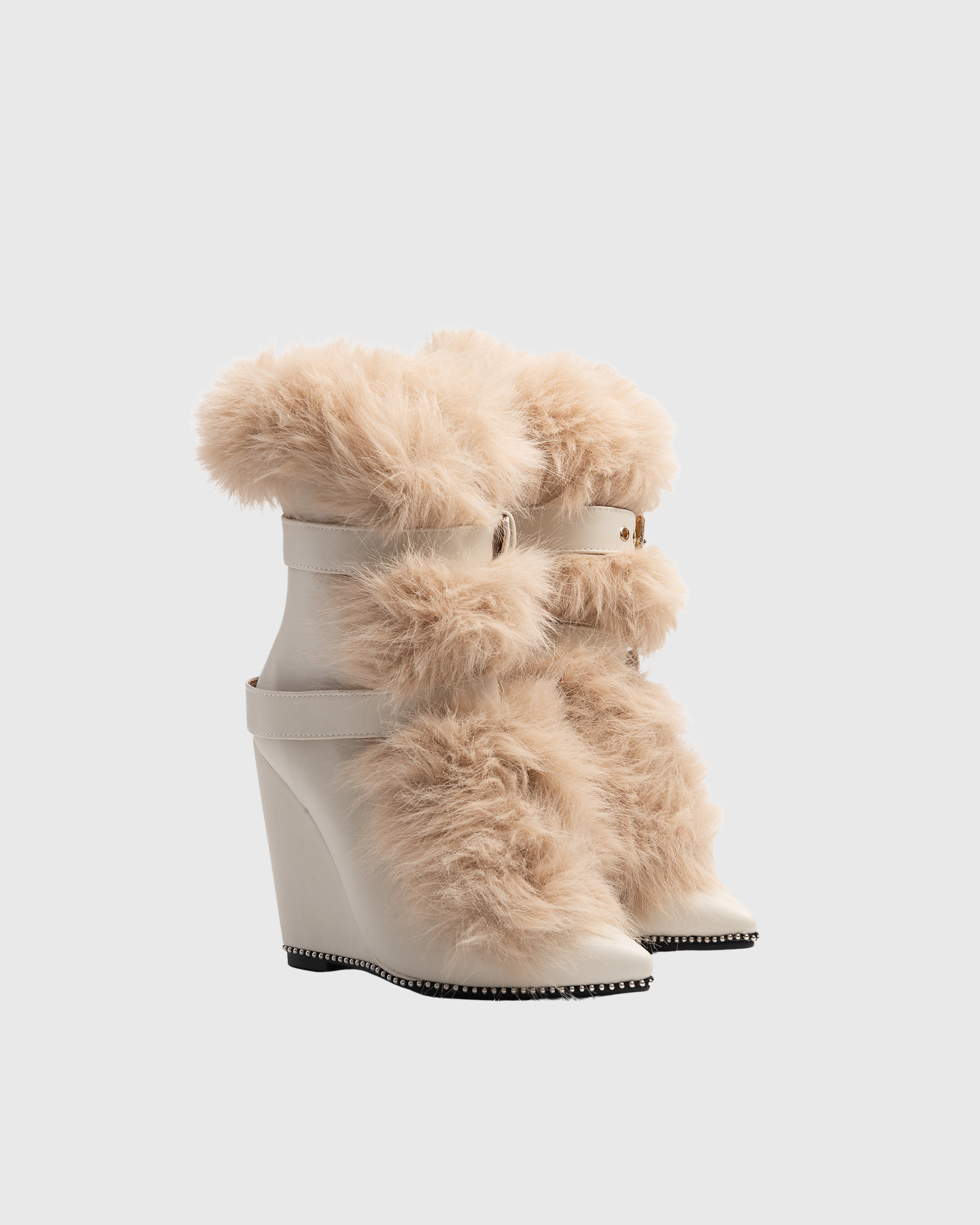 Laquita Faux Fur Wedge Ankle Boots In White