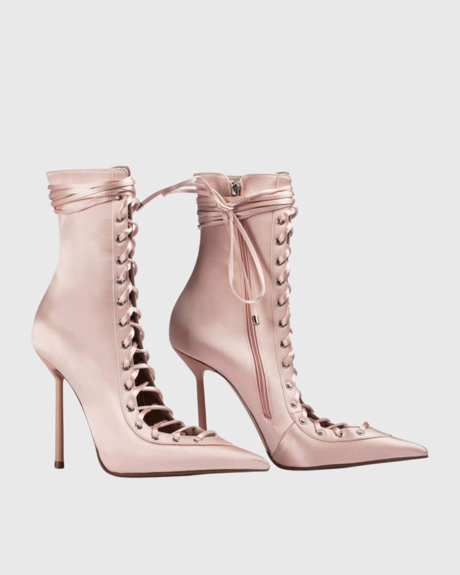 Adamantia Stain Lace Up Mid Calf Boots In Pink