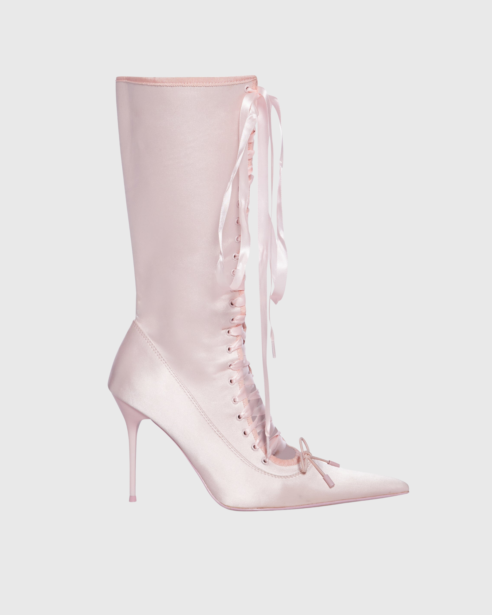 Adamantia Stain Lace Up Mid Calf Boots In Pink