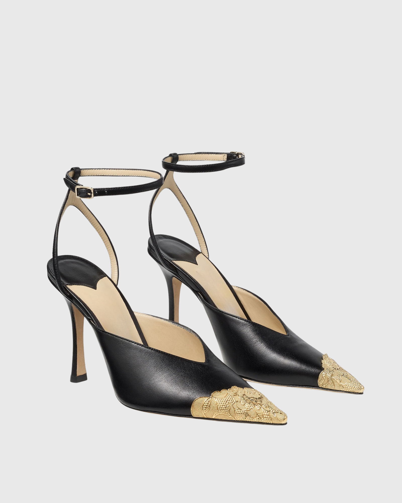Nadira Metal Toe Strap Pumps In Black