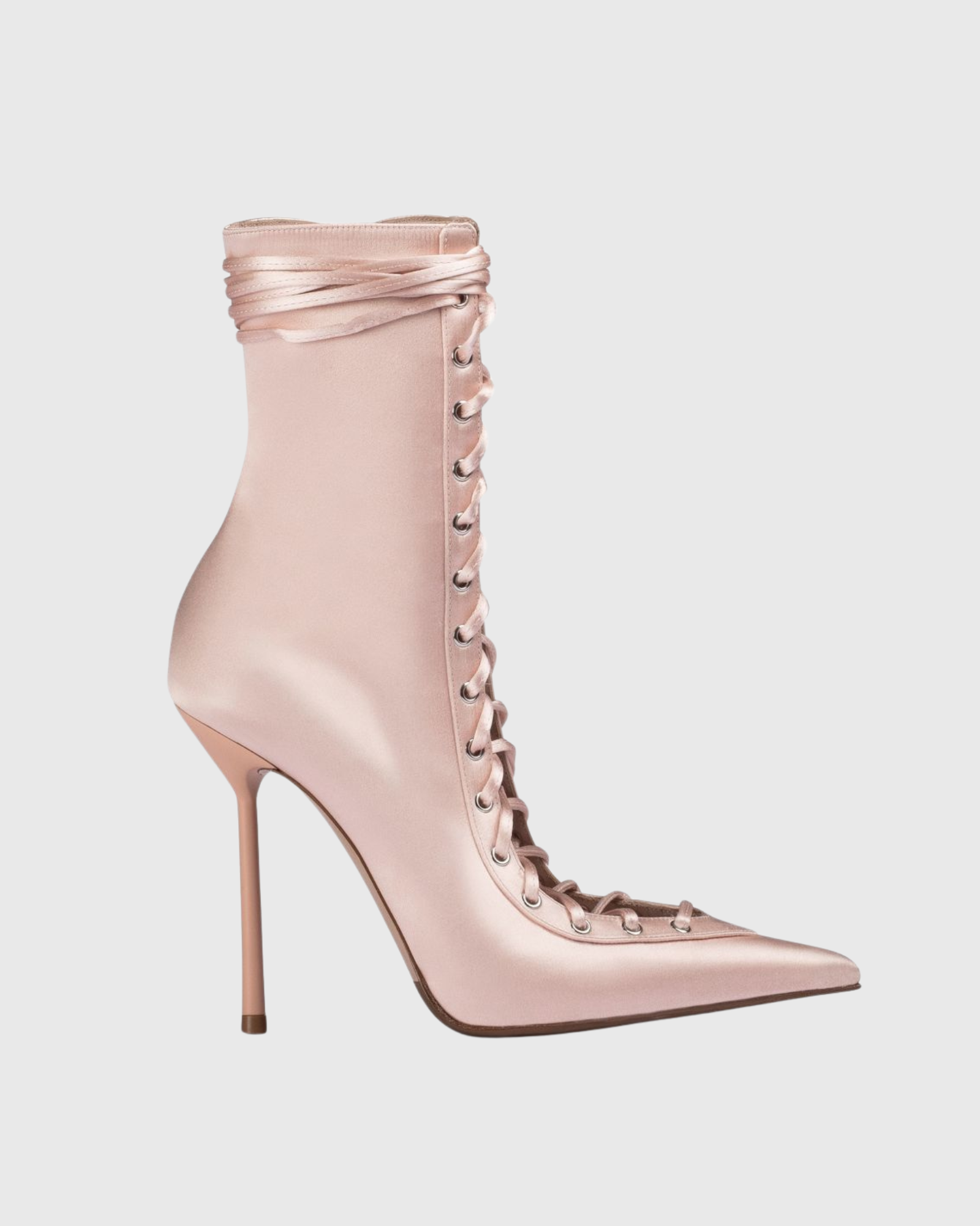 Adamantia Stain Lace Up Mid Calf Boots In Pink