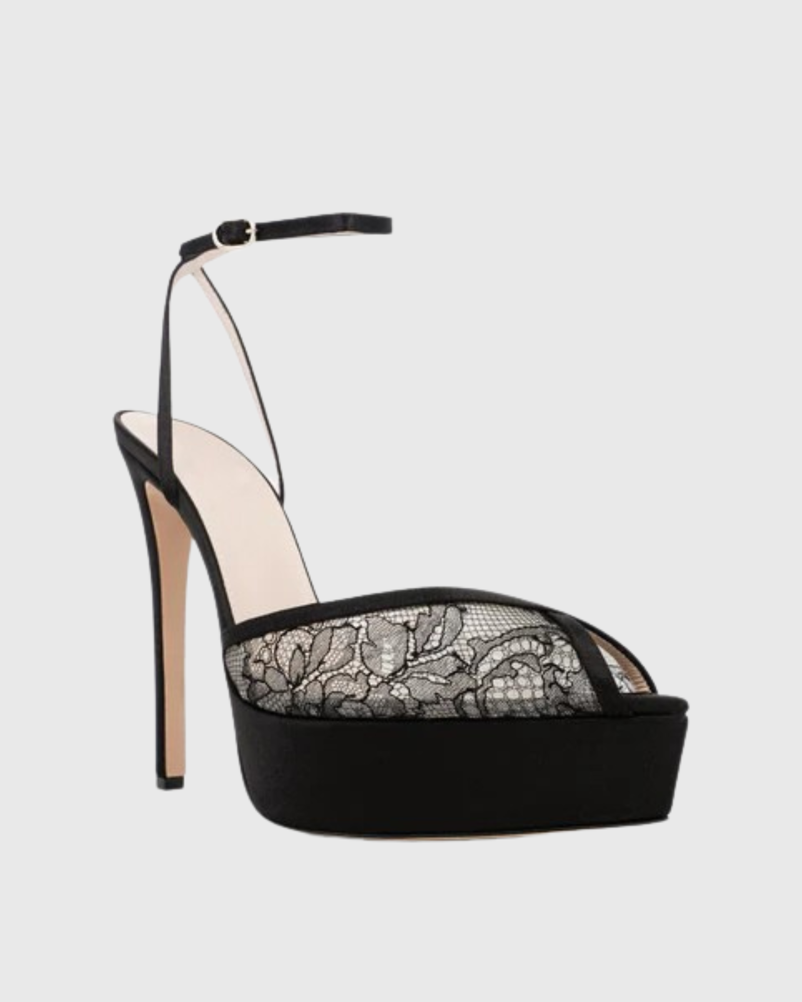 Leena Lace Peep Toe Platform Sandals In Black