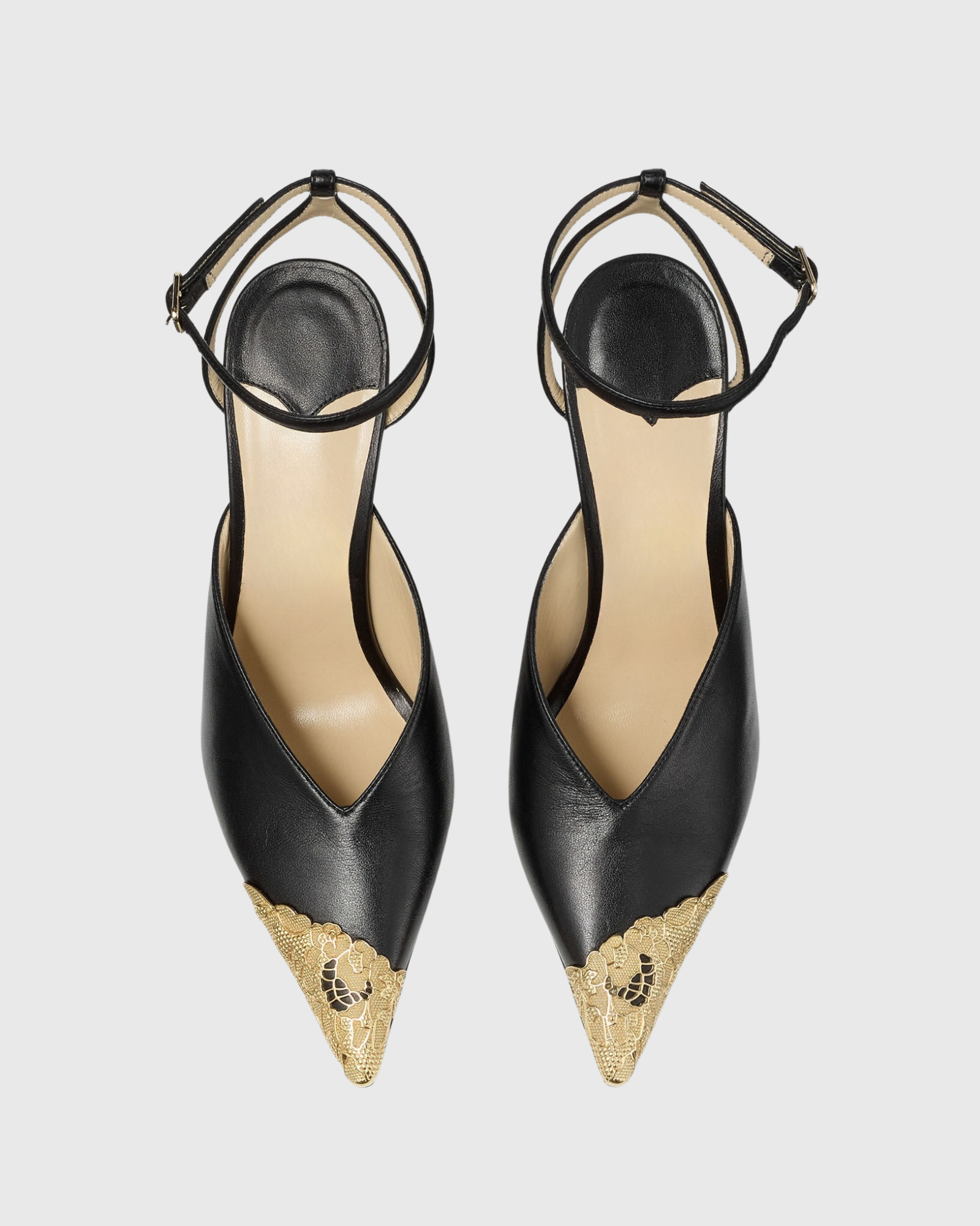Nadira Metal Toe Strap Pumps In Black