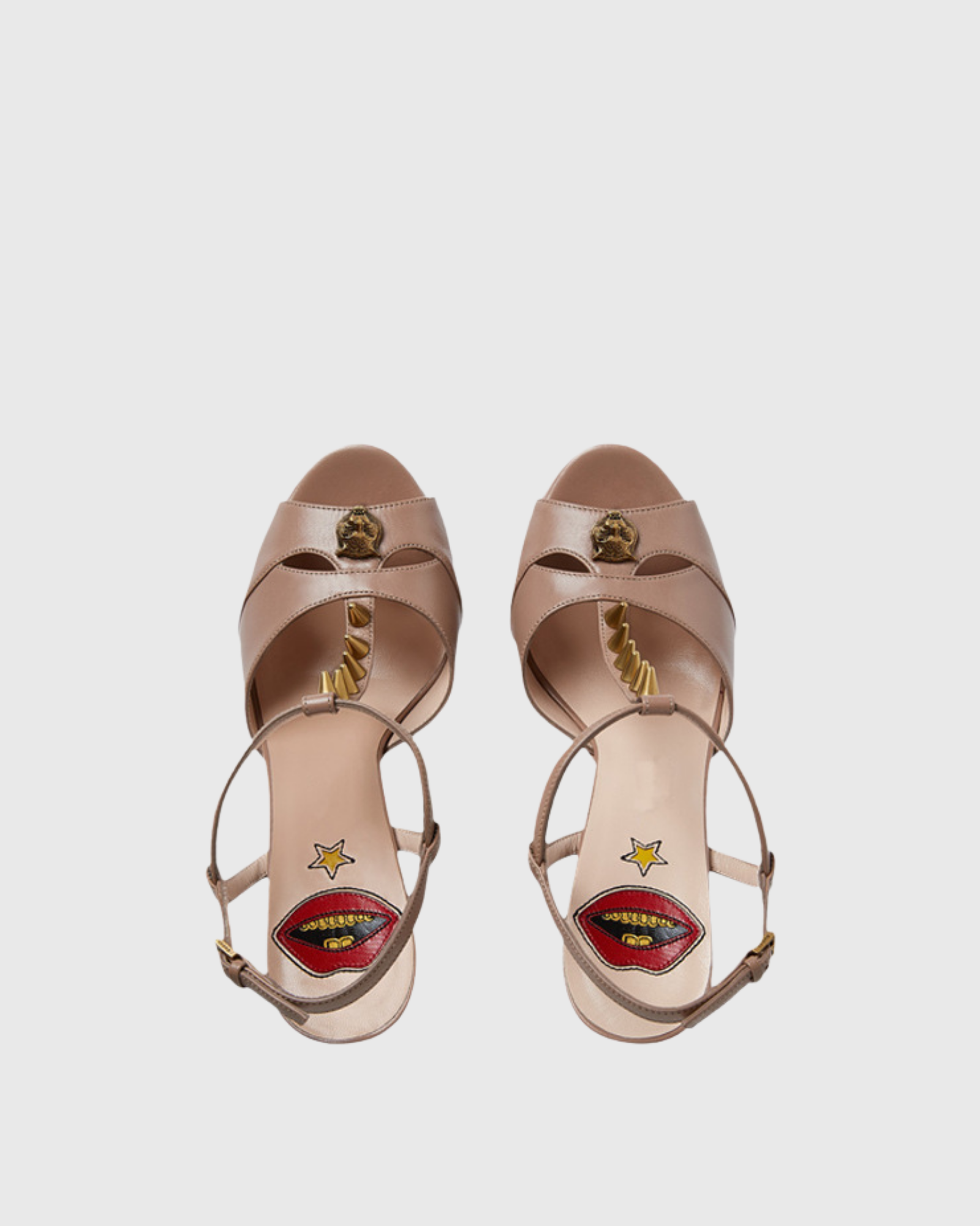 Dionisia Rivet Open Toe Platform Heels In Beige