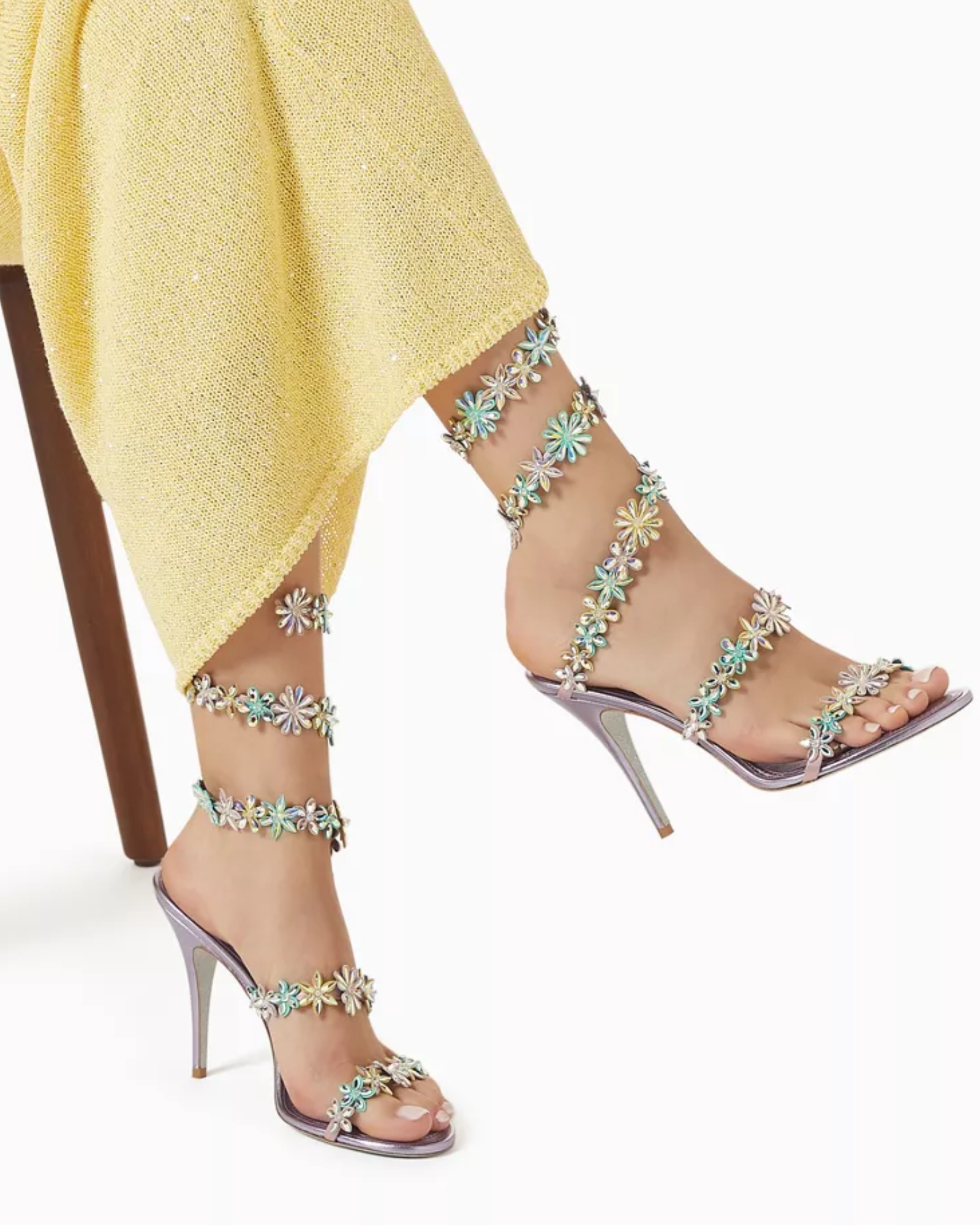Elisa Rhinestone Flower Snake Sandals In Violet