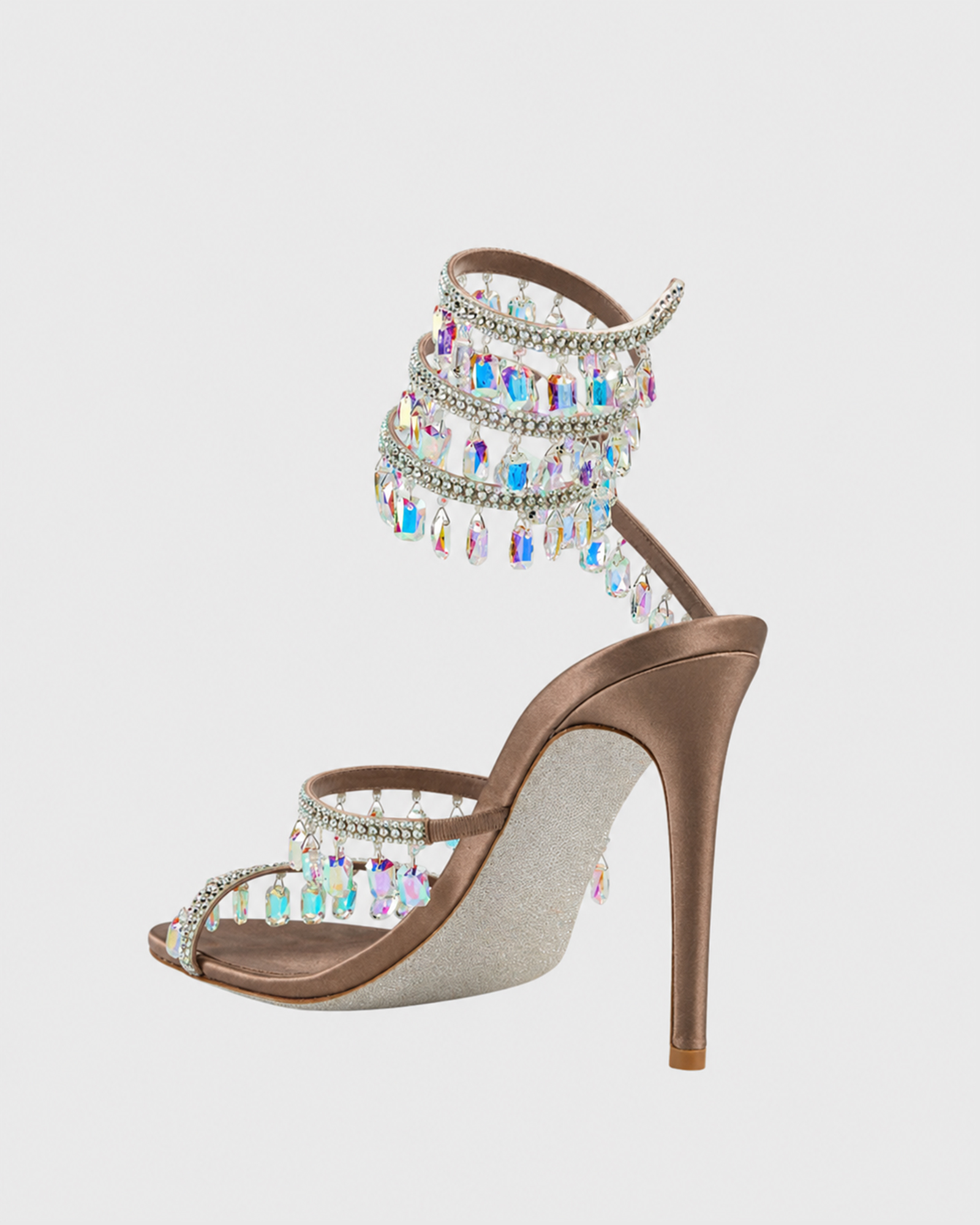 Elisa Diamond Fringe Snake Sandals In Chocolate