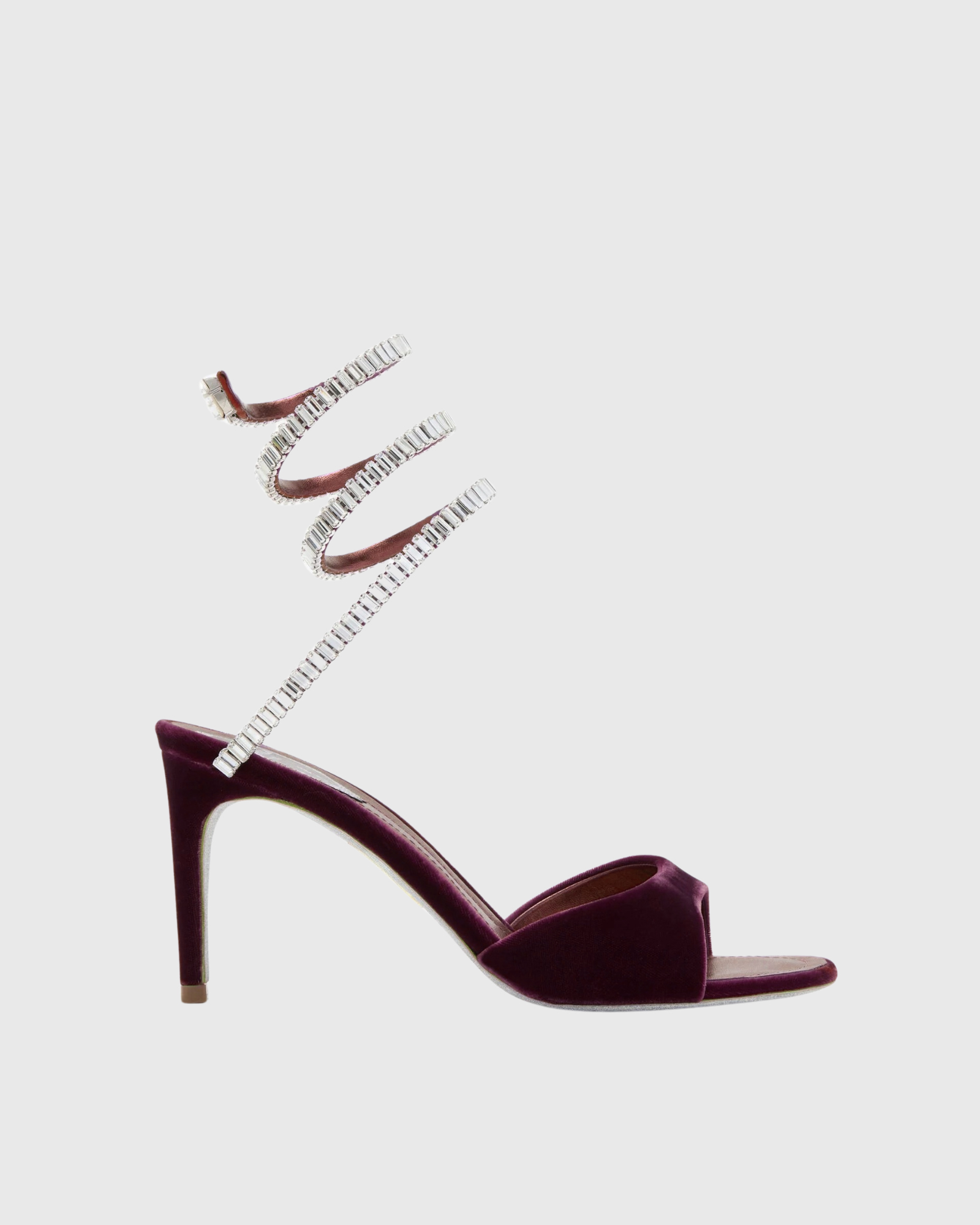 Elisa Rhinestone Velvet Lace Up Sandals In Wine