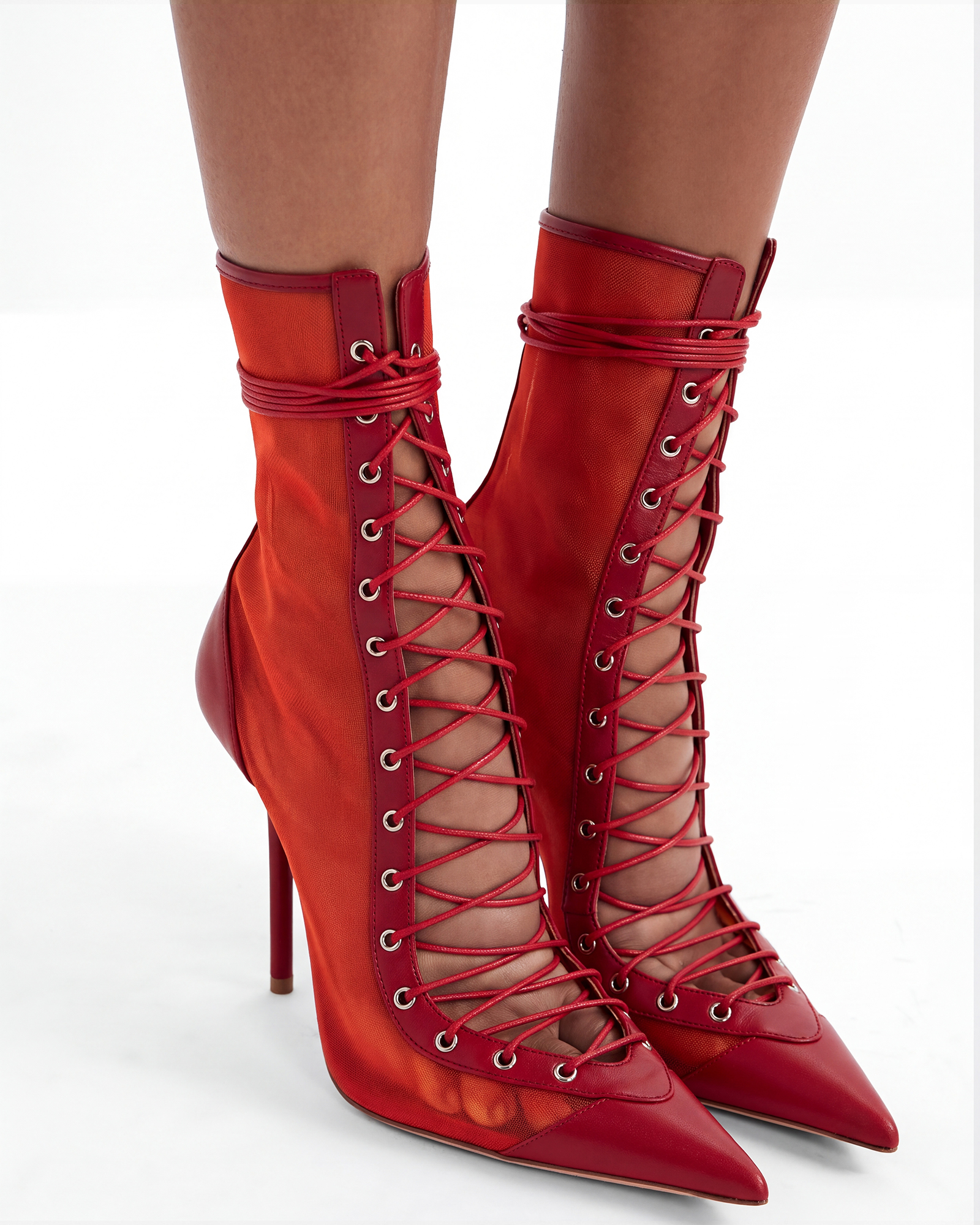 Agnola Lace Up Mesh Splicing Ankle Boots