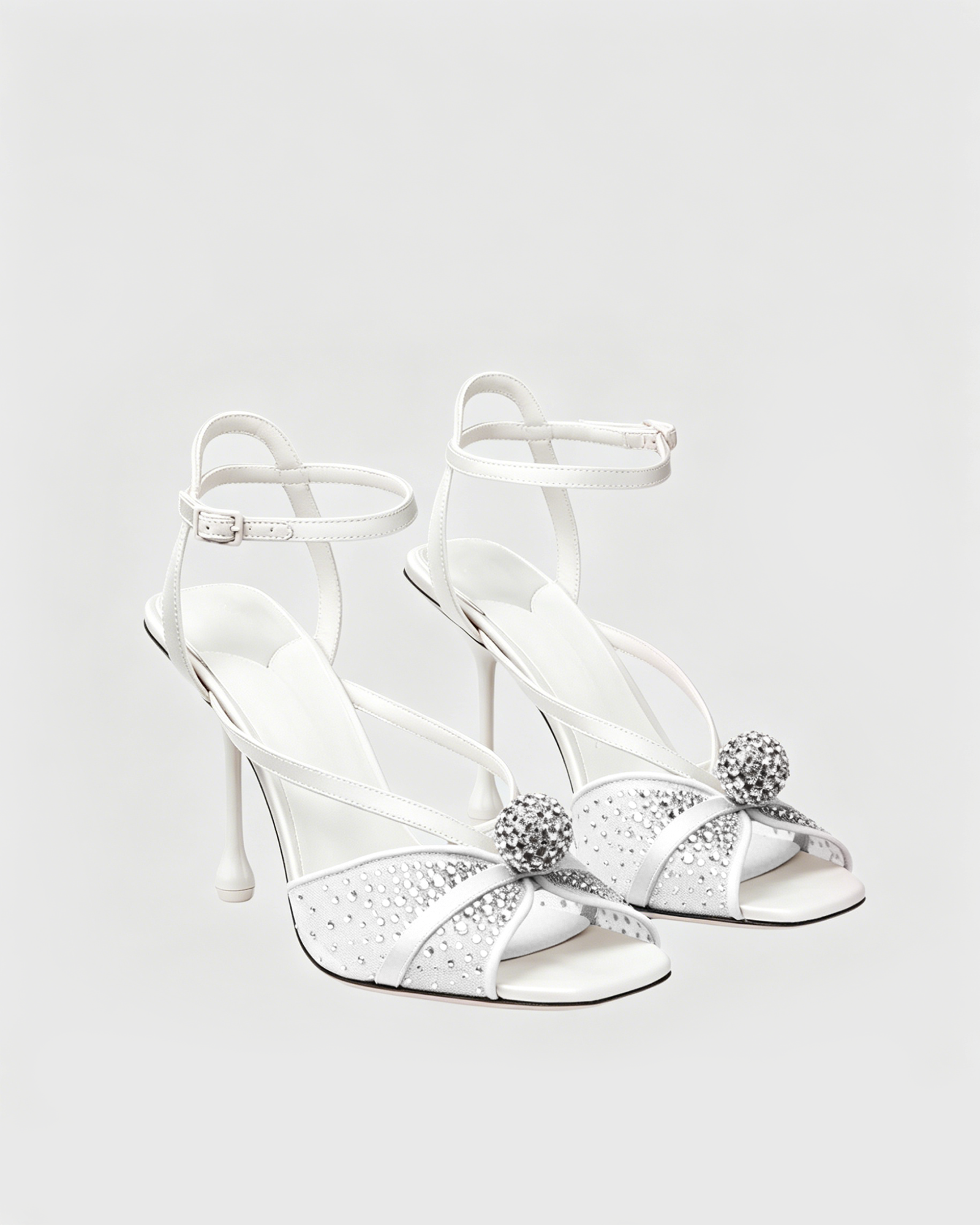 Prescott Rhinestone Mesh Mules In White