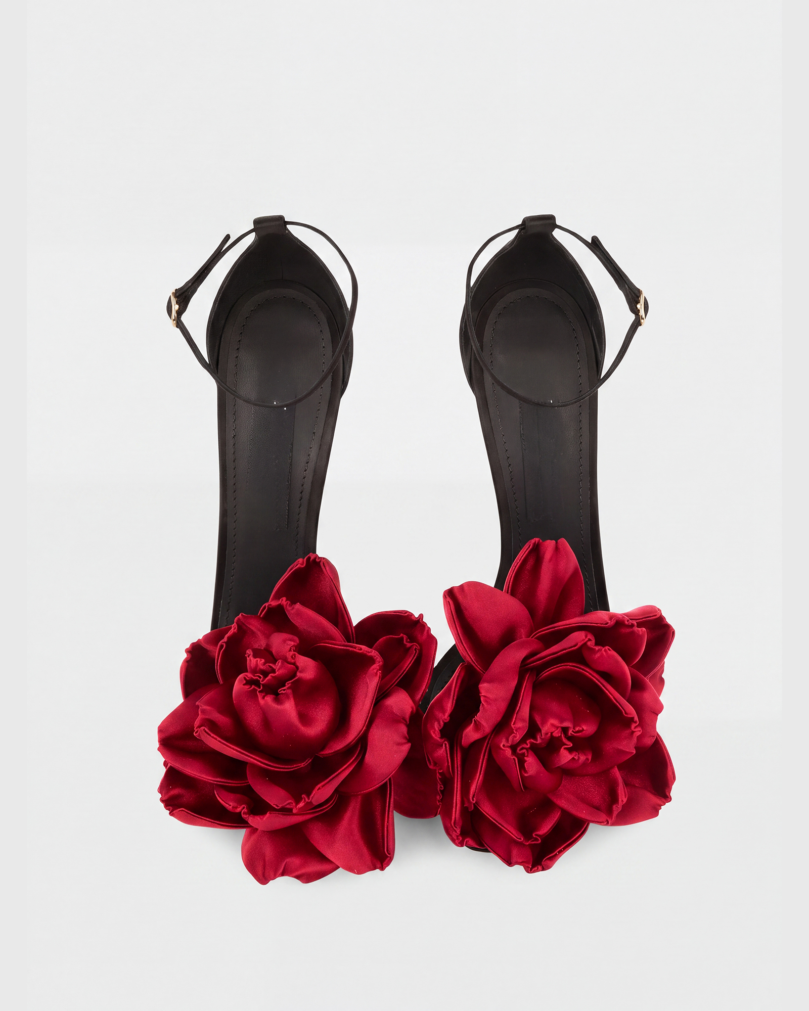 Mai Red Flower Strap Sandals In Black
