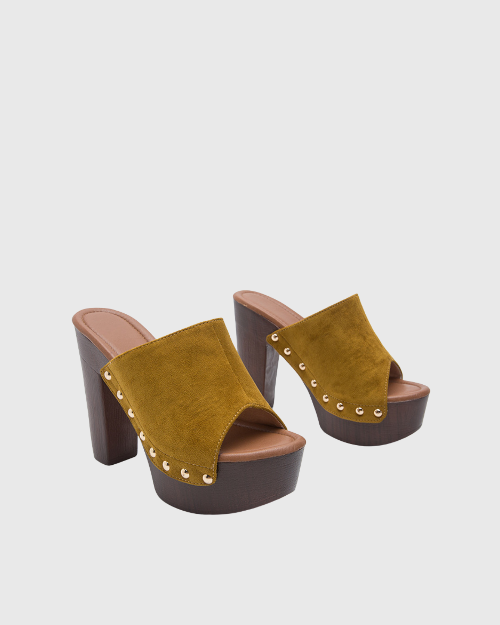 Hartley Studded Clog Wedge Heels In Mustard