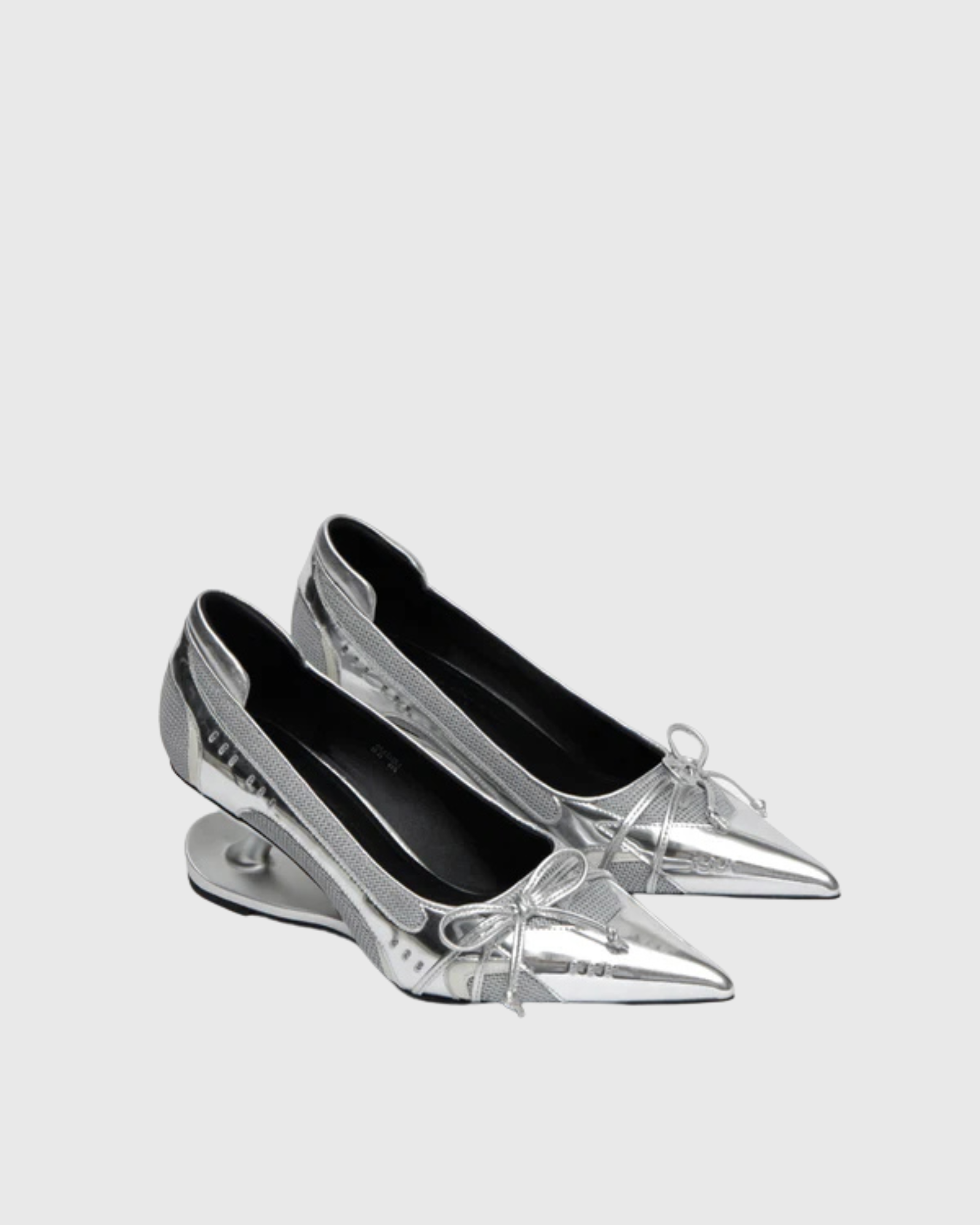 Avah Splicing Bow Sneaker Heels In Sliver