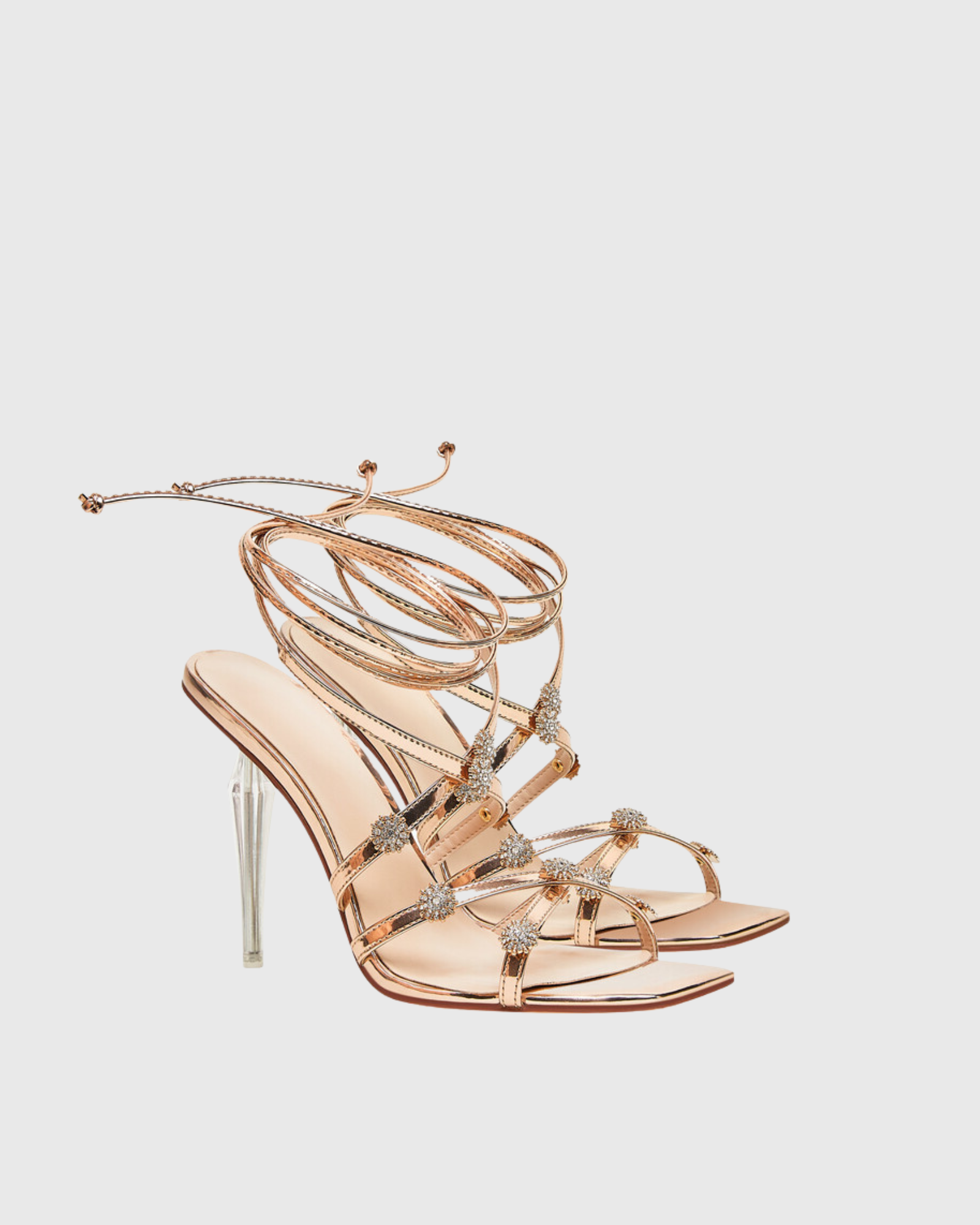 Ofelia Rhinestone Flower Lace Up Sandals In Gold