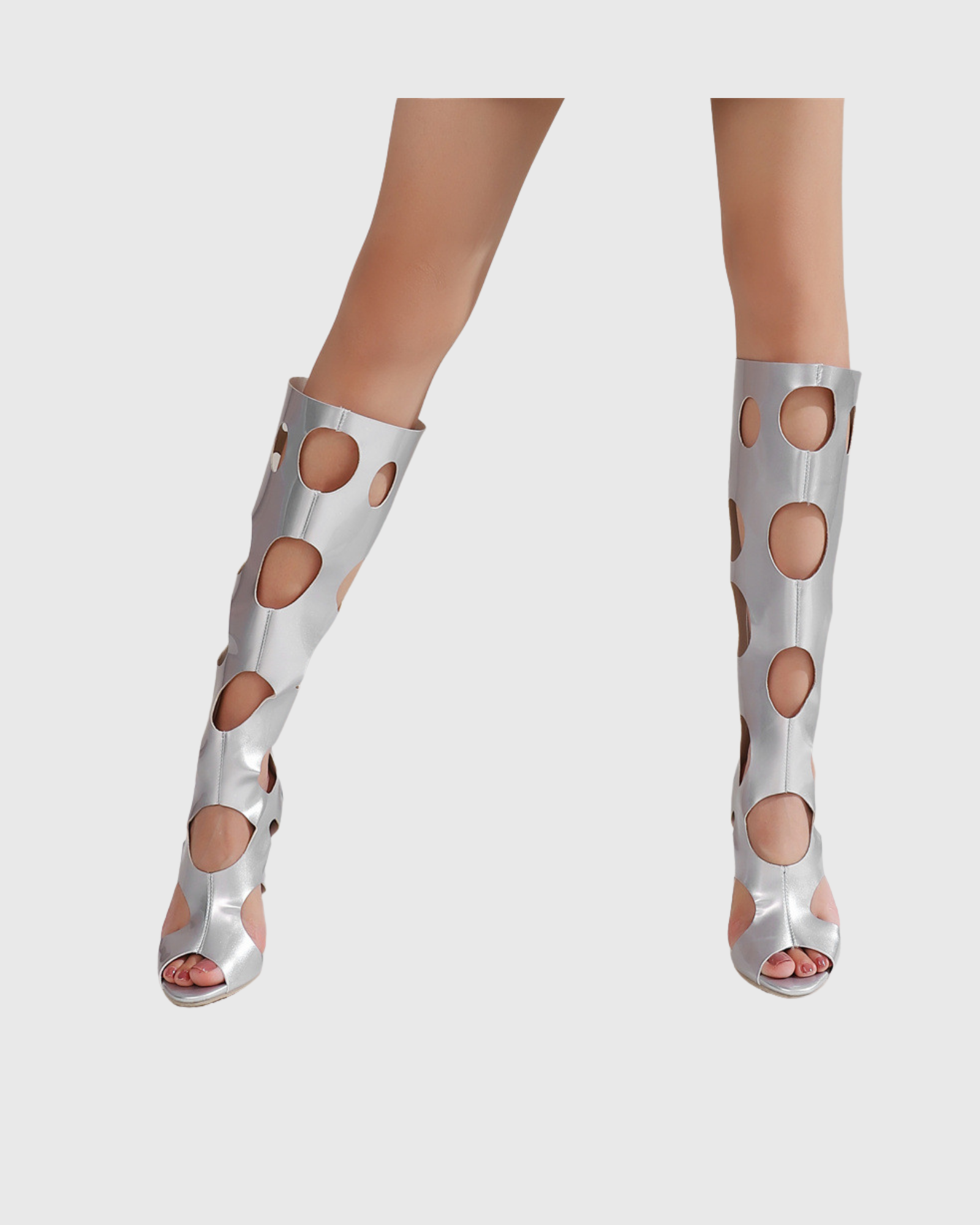 Brunilda Cutout Polka Dot Platform Gladiator Boots In Silver