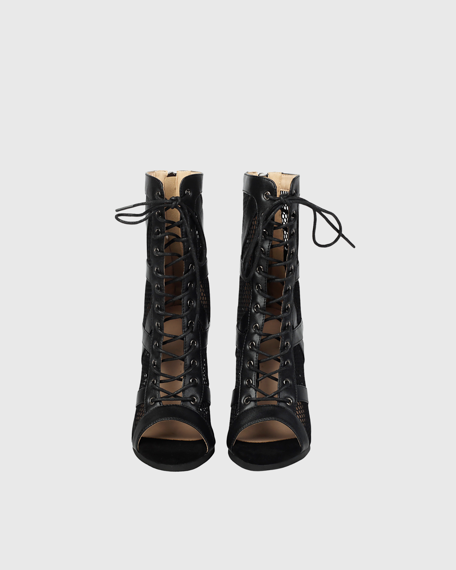 Emilia Mesh Lace Up Open Toe Dance Boots