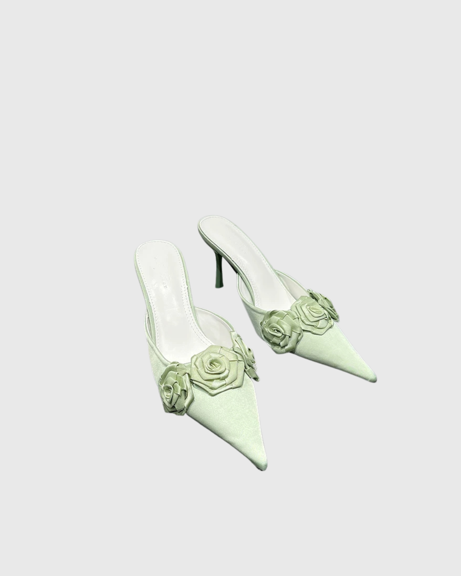 Domitilla Triple Flower Satin Mules In Green