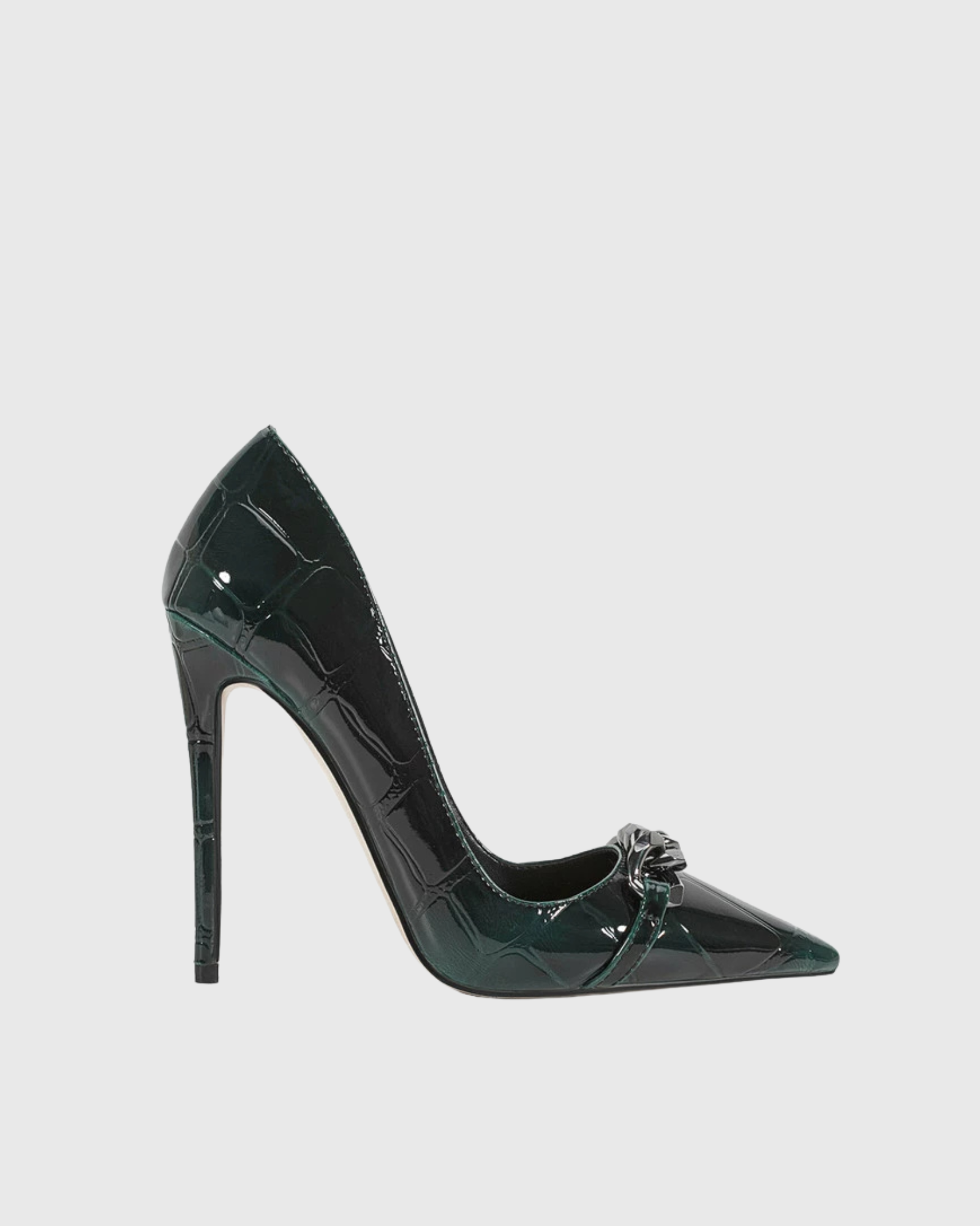 Eliza Metal Chain Croc Embossed Pumps In Emerald