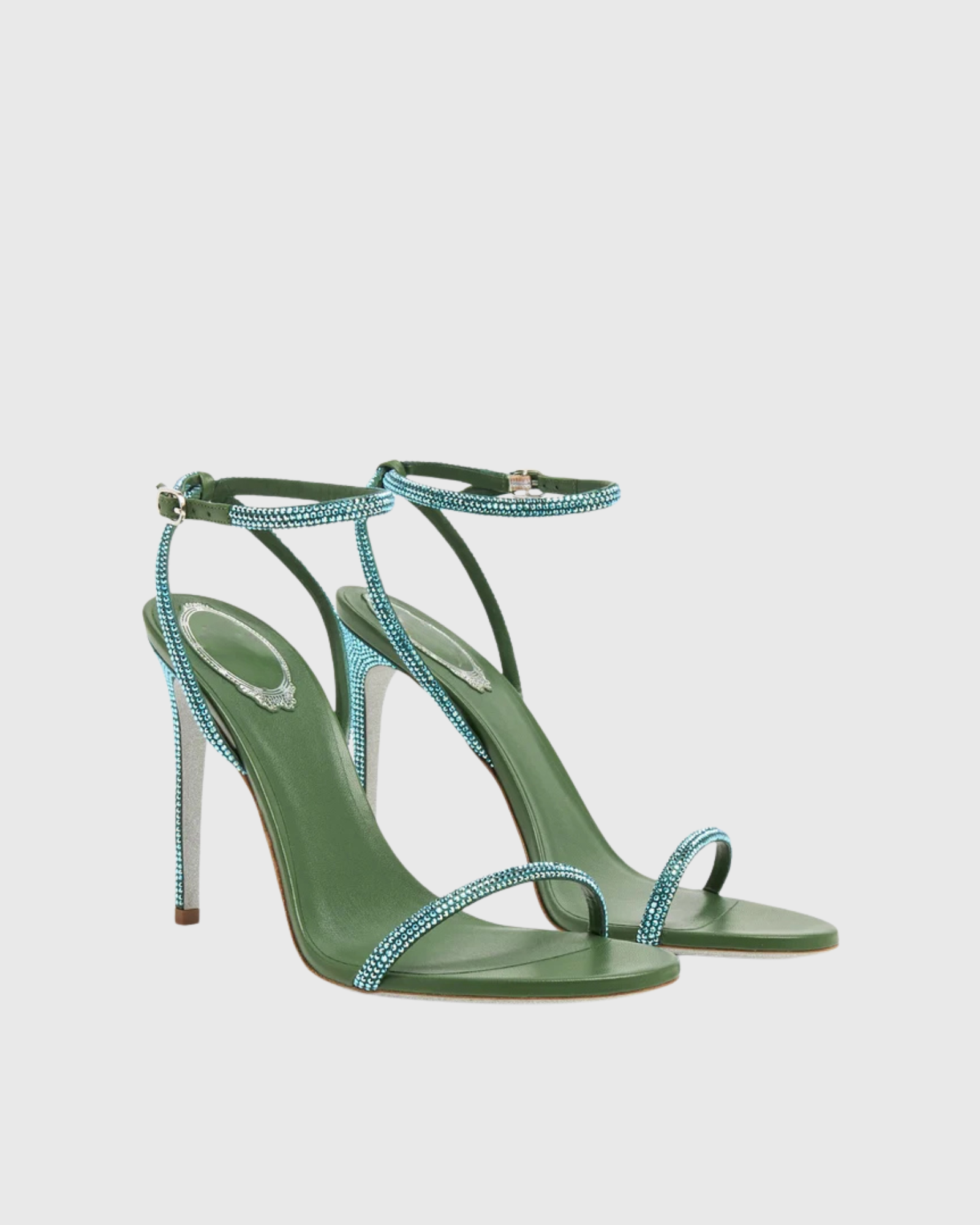 Aileen Rhinestore Splicing Slinkback Sandals In Green