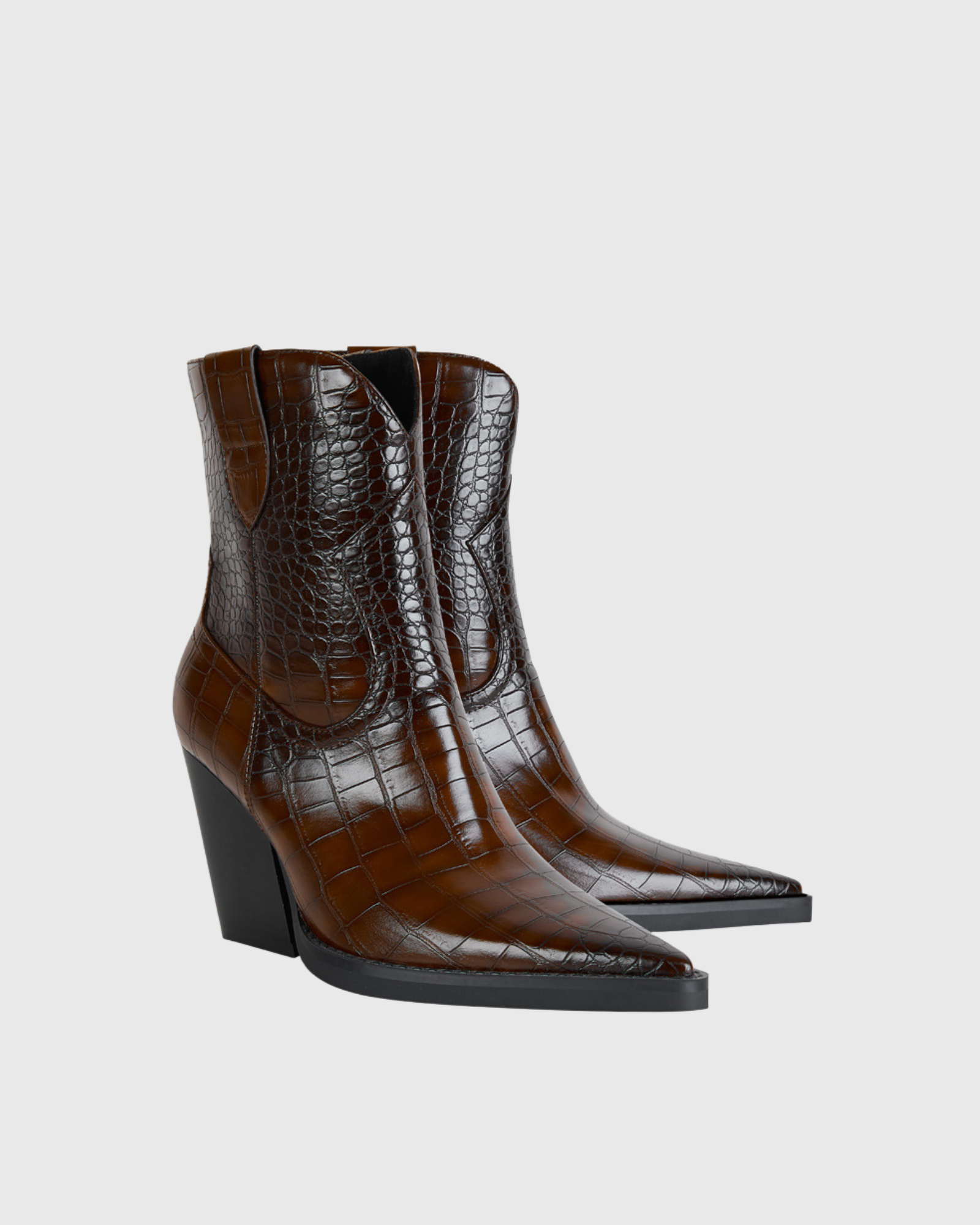 Isabetta Croc Embossed Boots In Brown