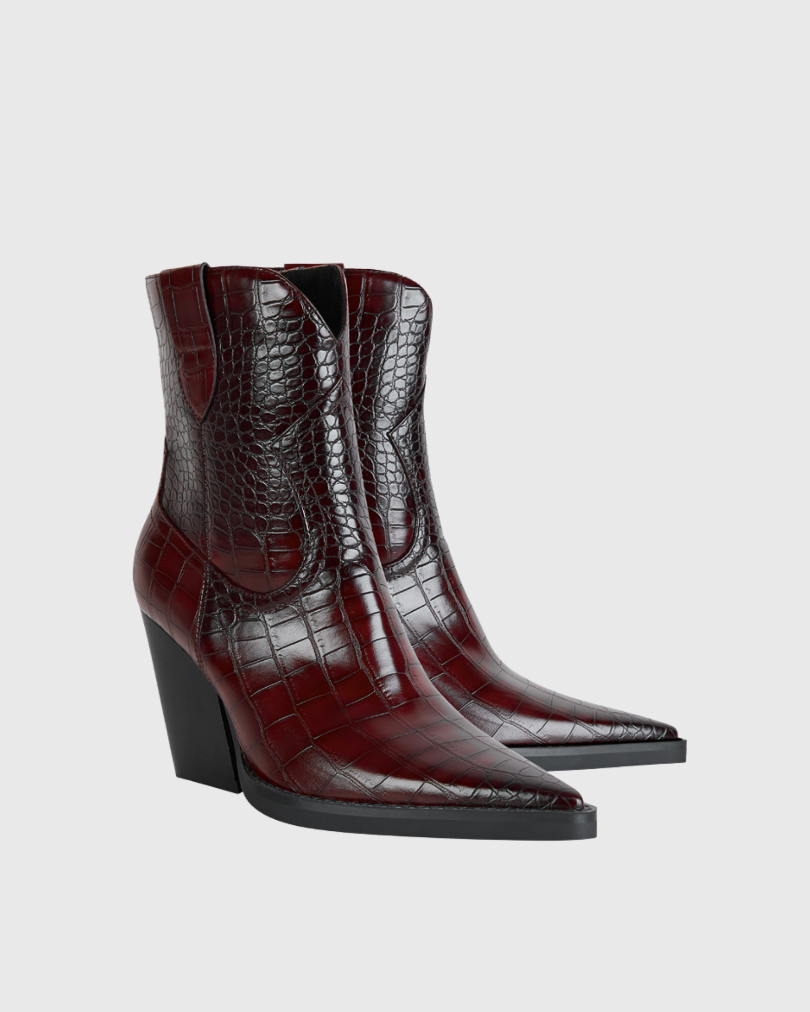 Isabetta Croc Embossed Boots In Burgendy