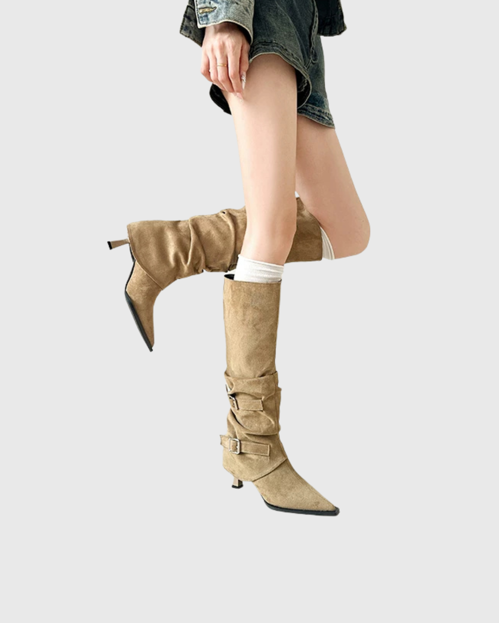 Elona Suede Detachable Boots In Camel