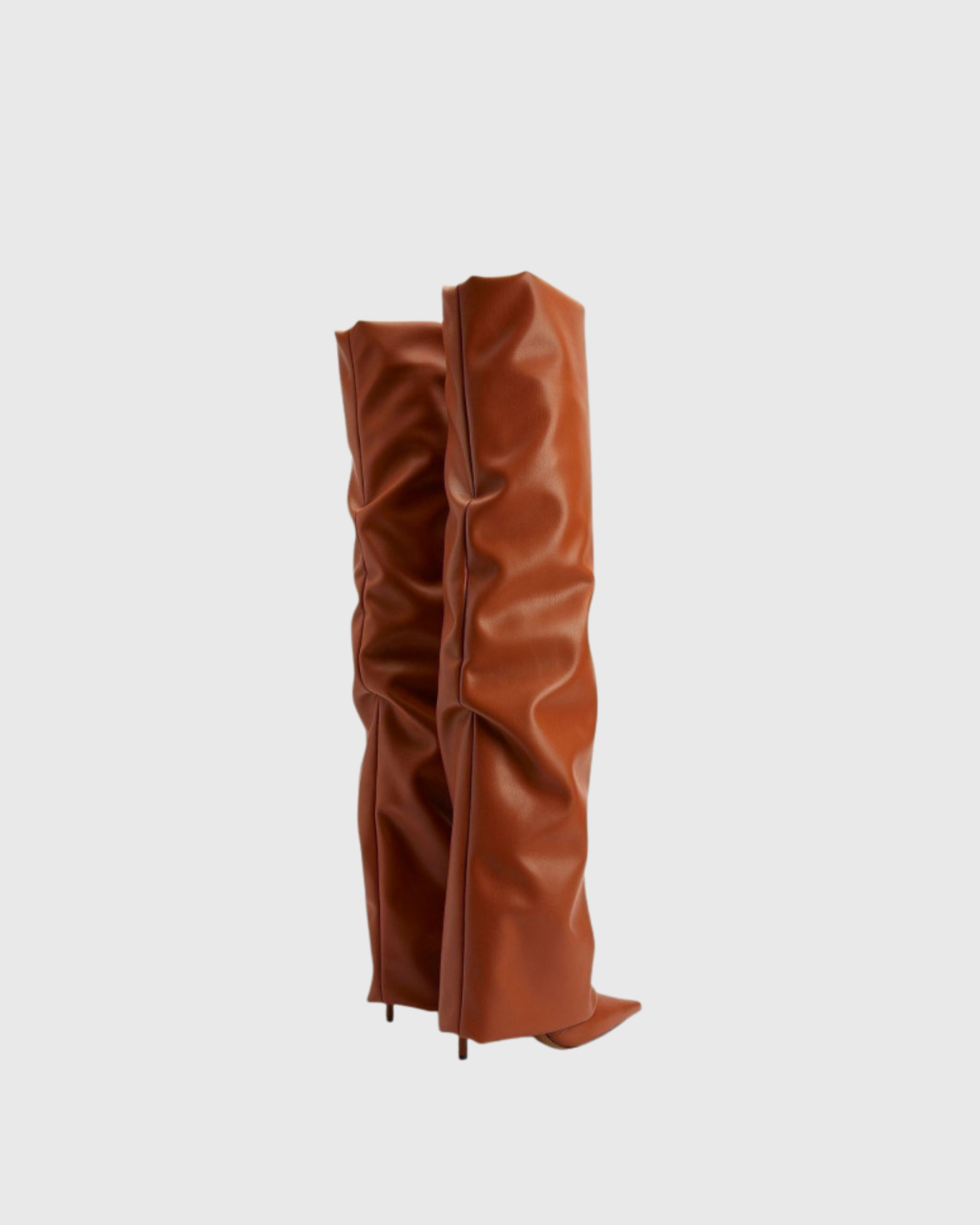 Caterina Ruched Leather Over The Knee Boots In Caramel