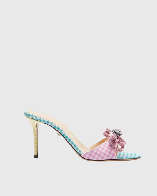 Rina Rhinestone Bow Check Mules In Pink