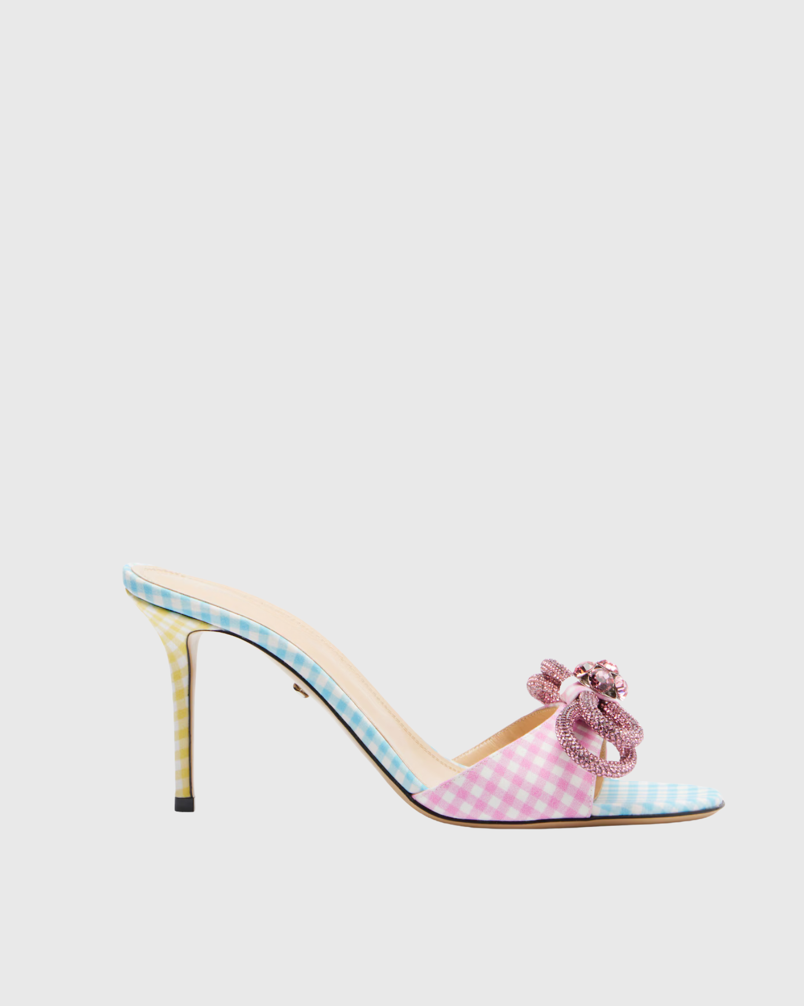 Rina Rhinestone Bow Check Mules In Pink
