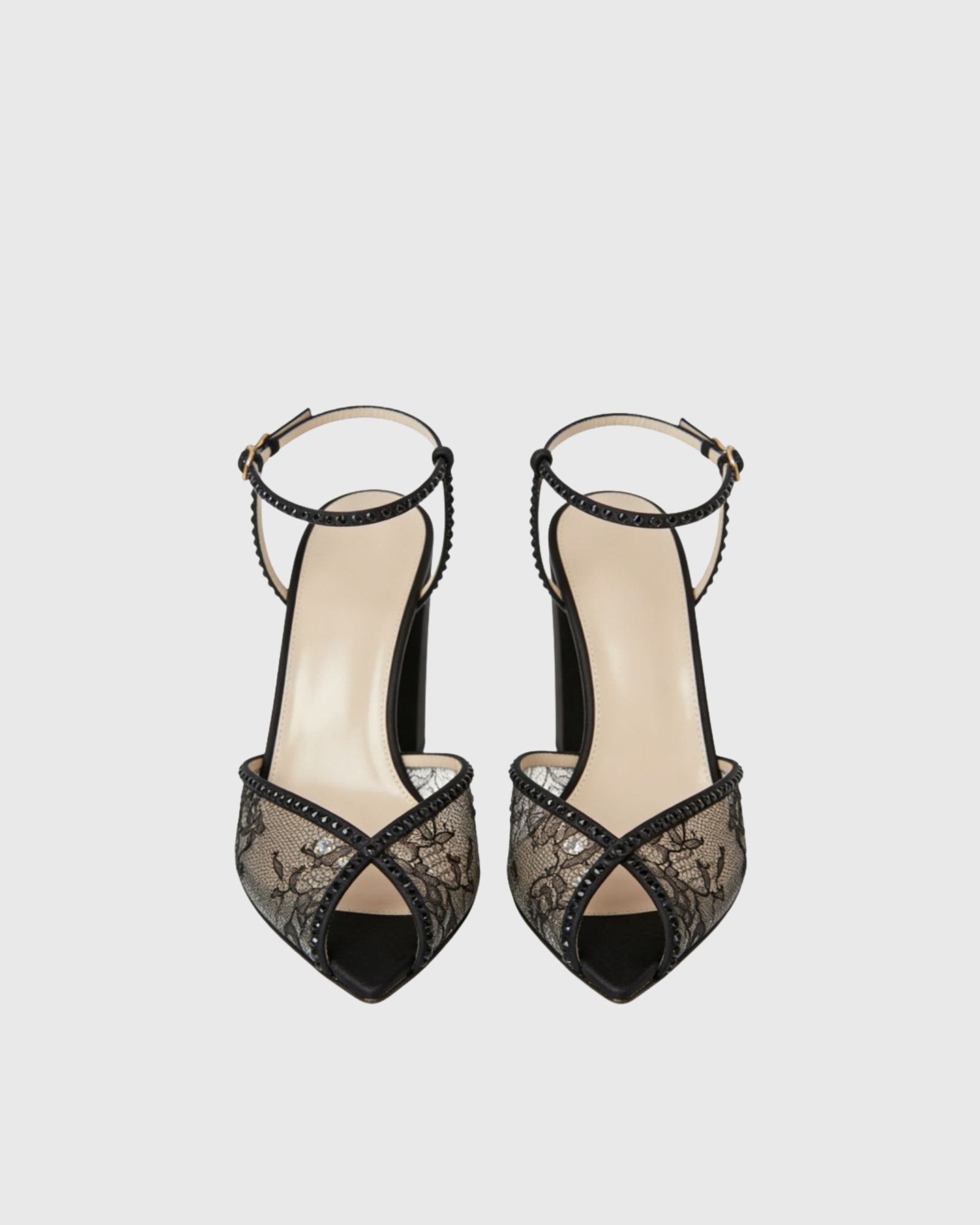 Lyra Lace Rhinestone Sandals In Black