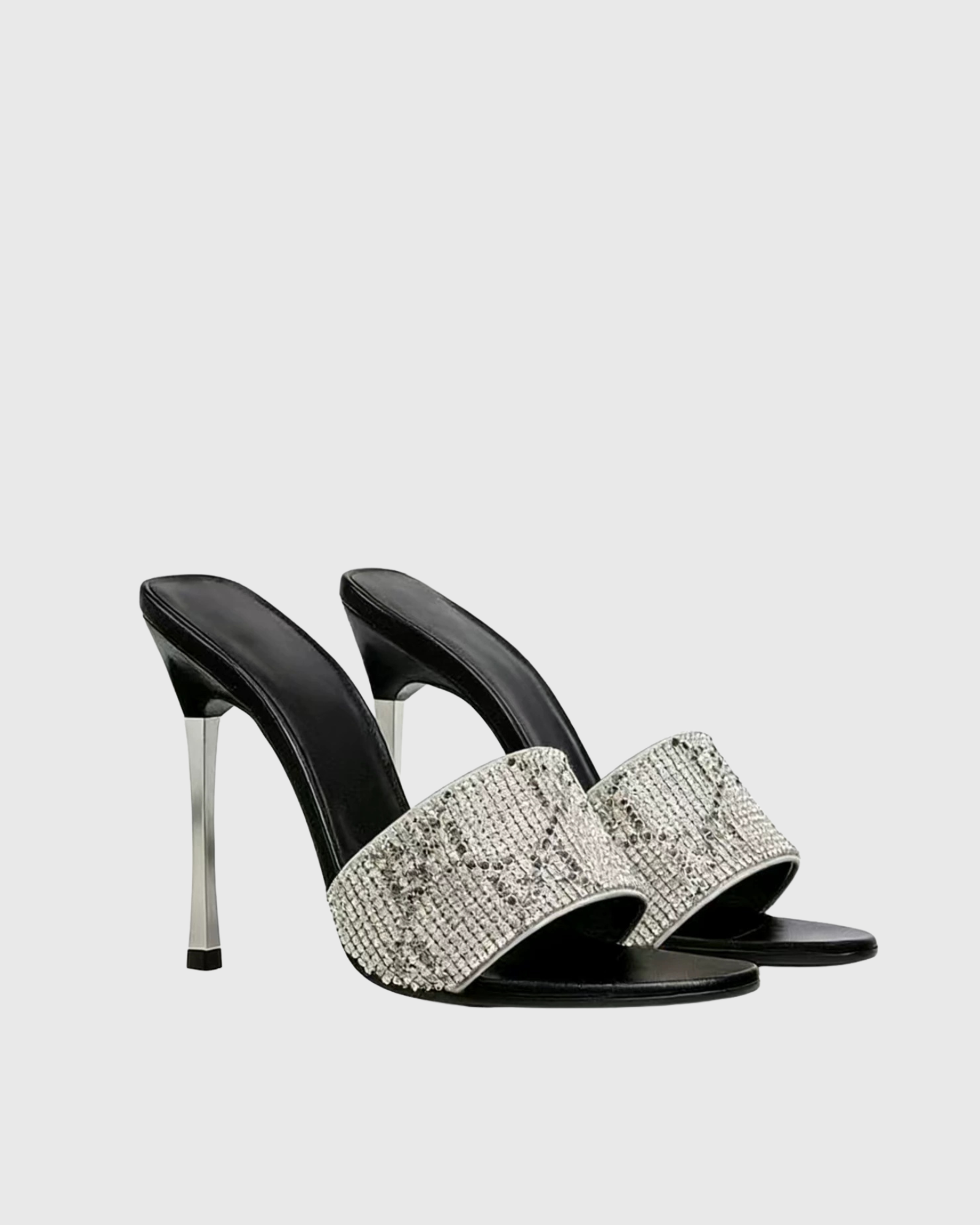 Lyra Rhinestone Stiletto Mules In Sliver