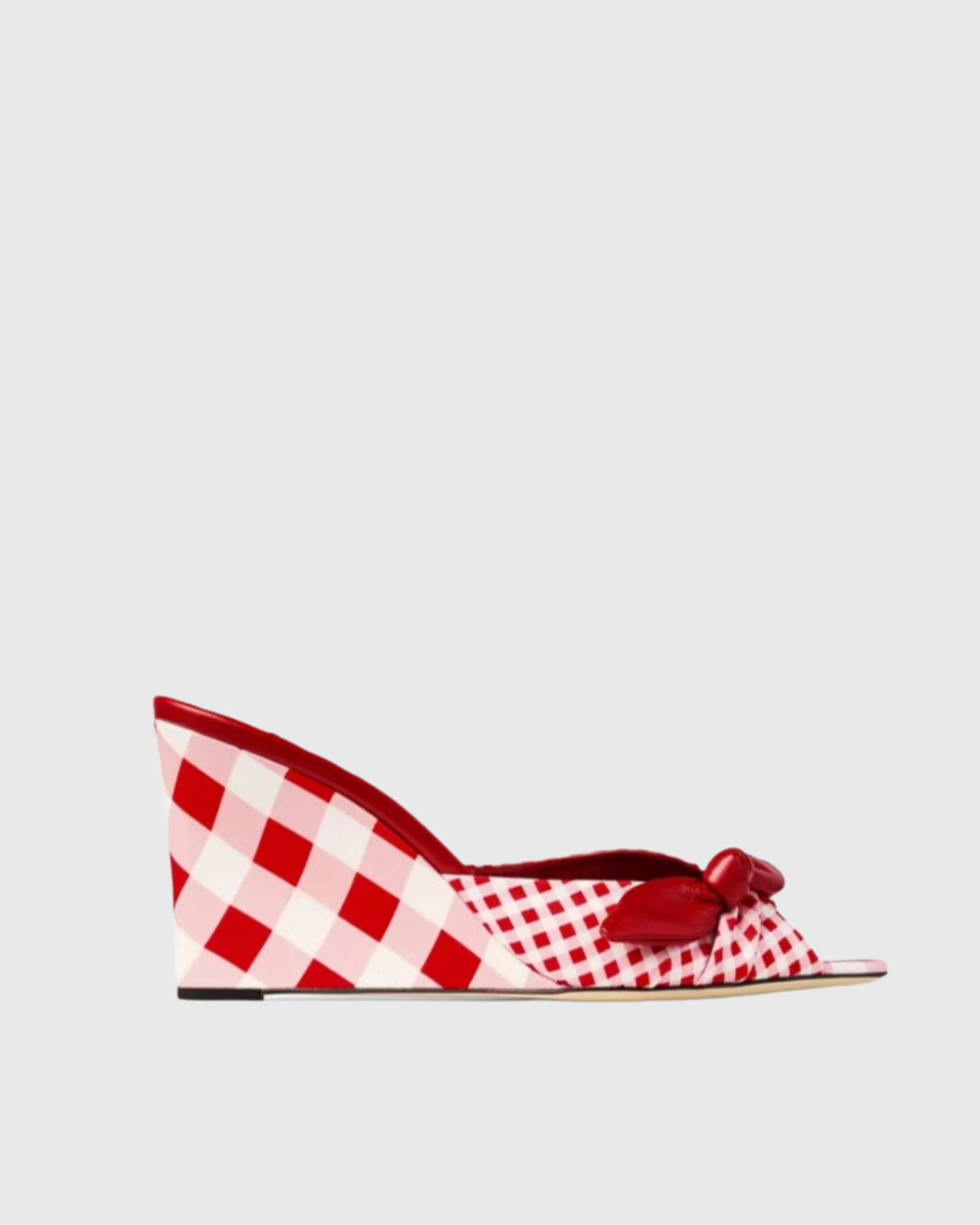 Maeve Bow Wedge Mules in Red Plaid