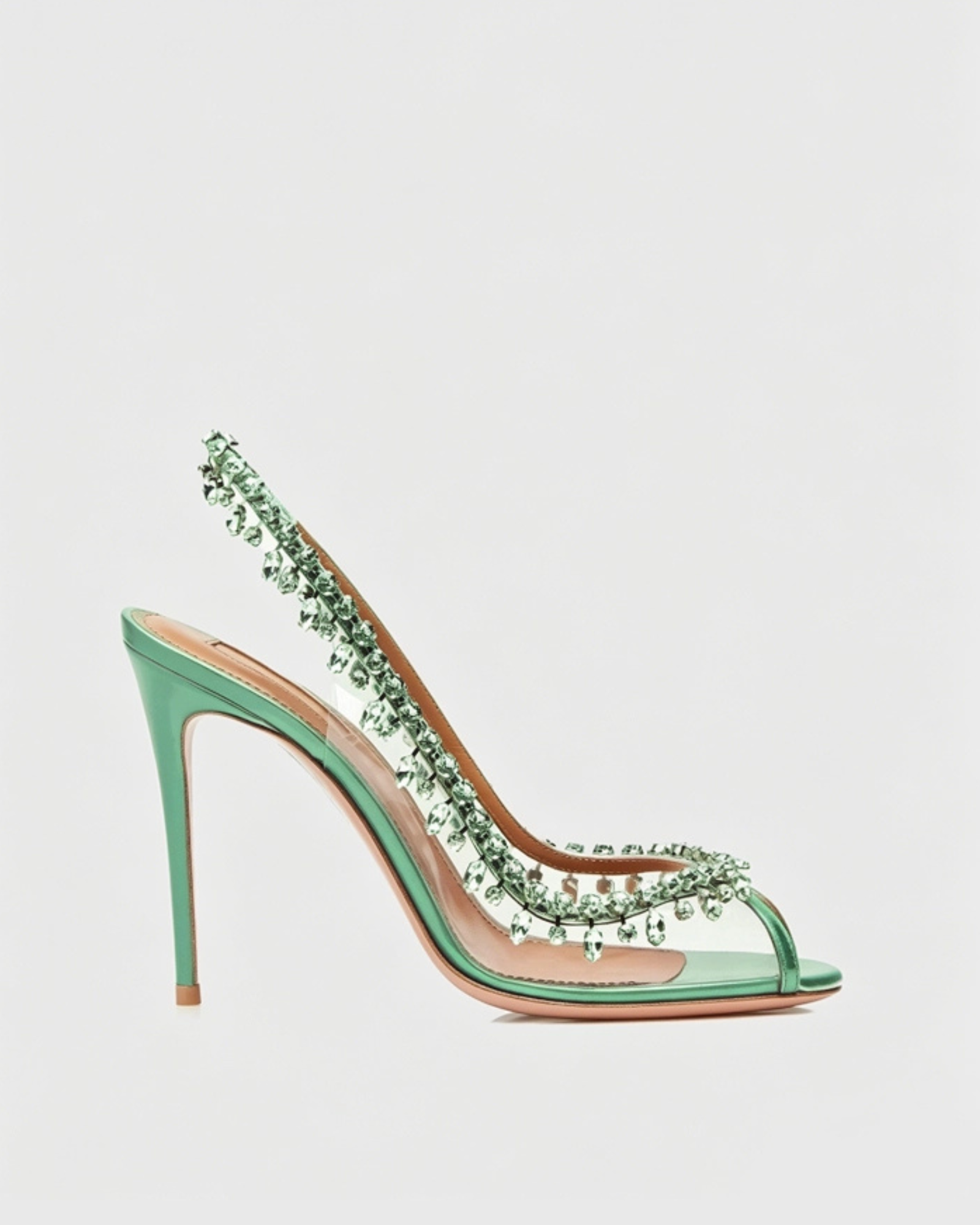 Ilary Diamond Slingback Sandals In Green