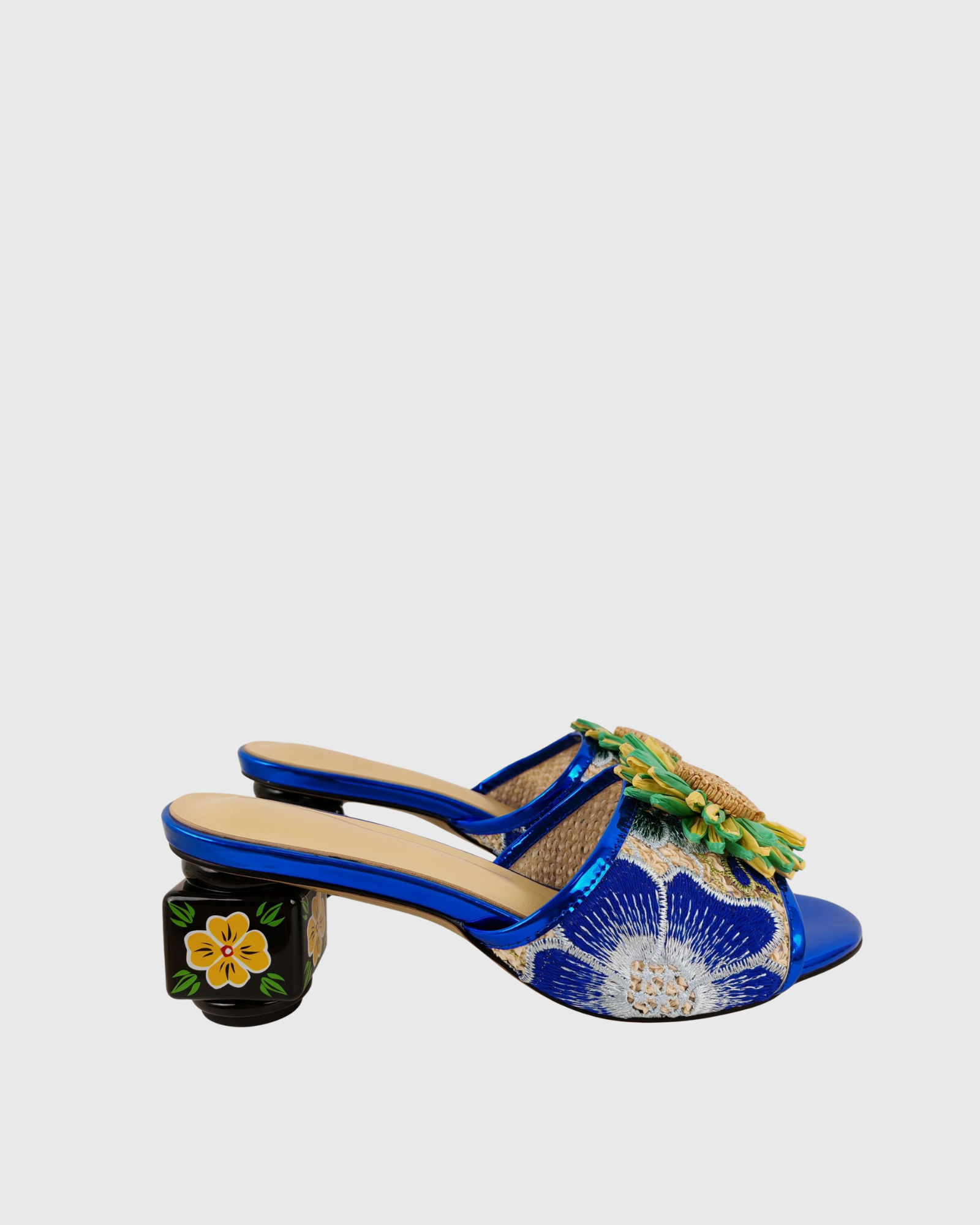 Virelle Embroidered Flower Mules In Midnight Blue 