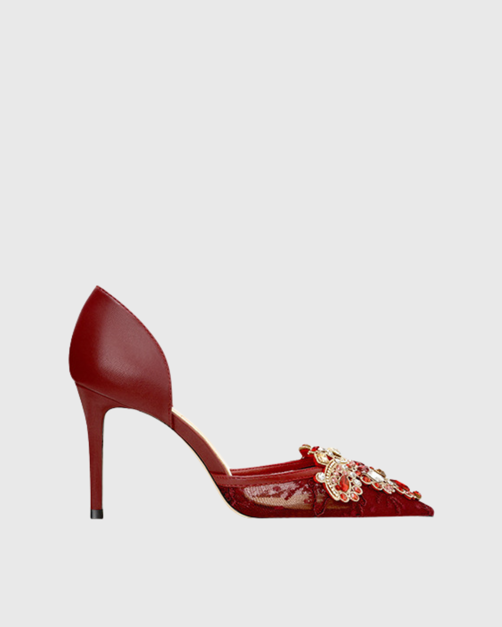 Sadb Diamond Embroidery Lace Pumps In Wine
